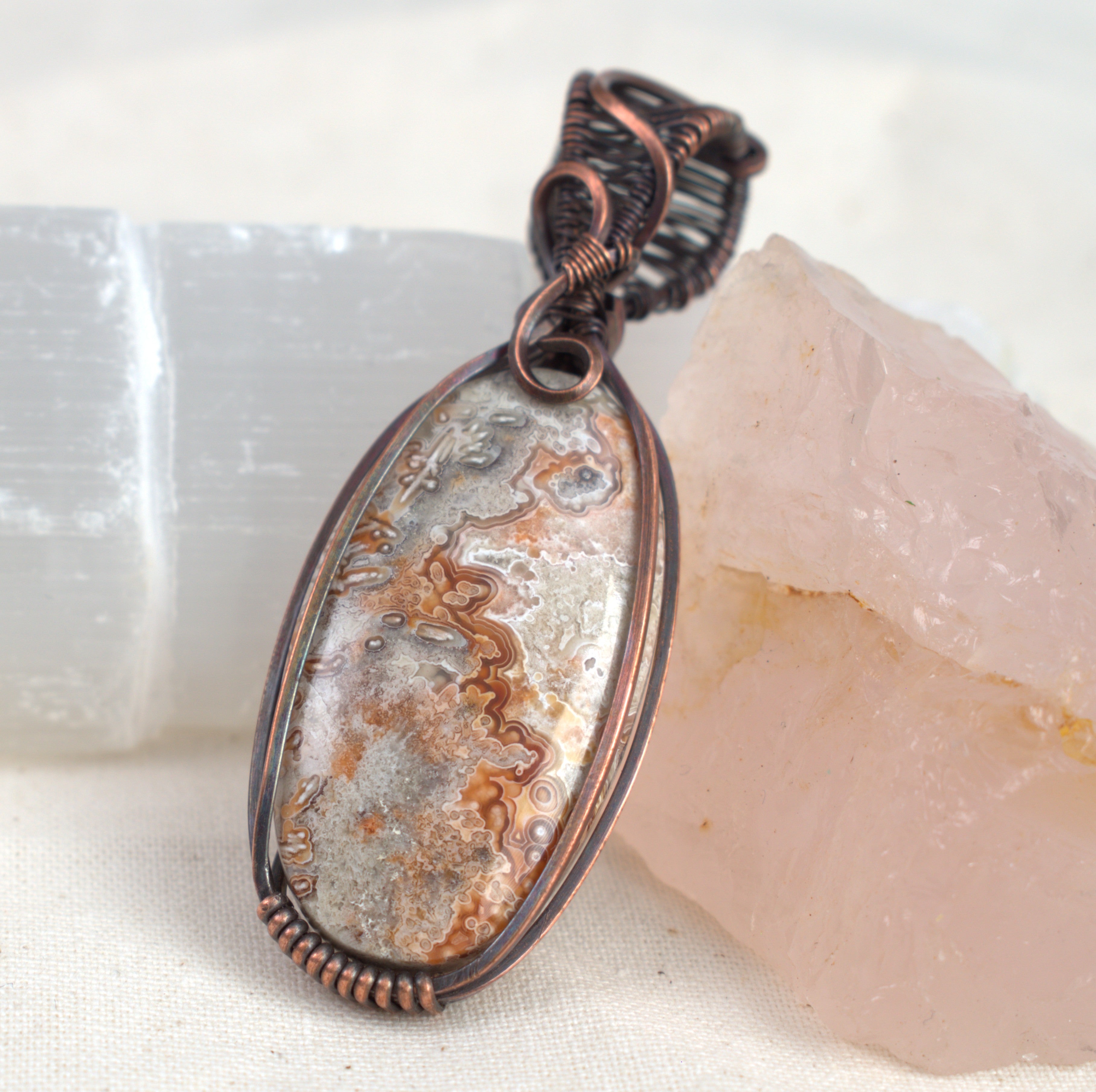 Desert Lace - Crazy Lace Copper Wrapped Pendant