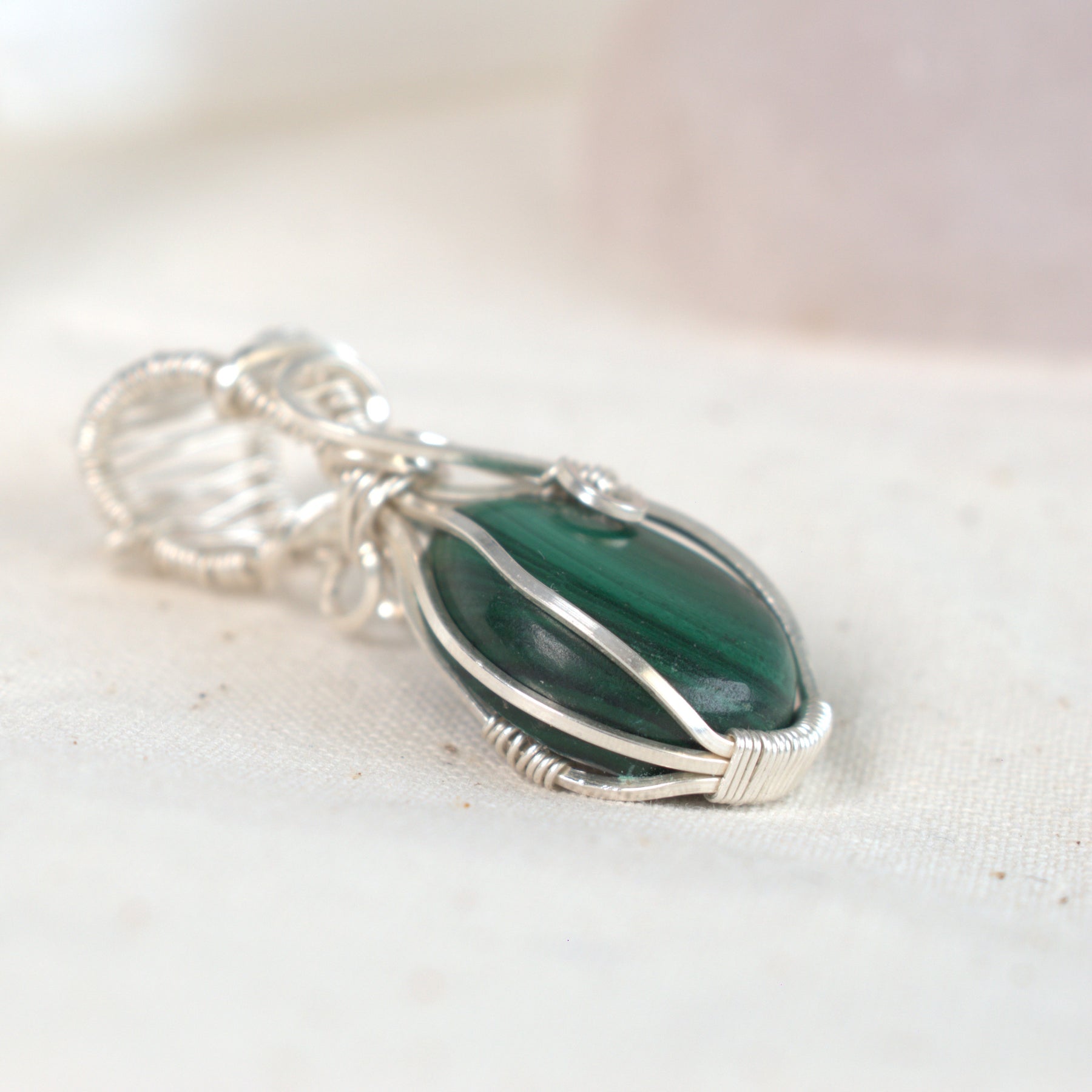 Wire Wrapped Malachite Keepsake Pendant