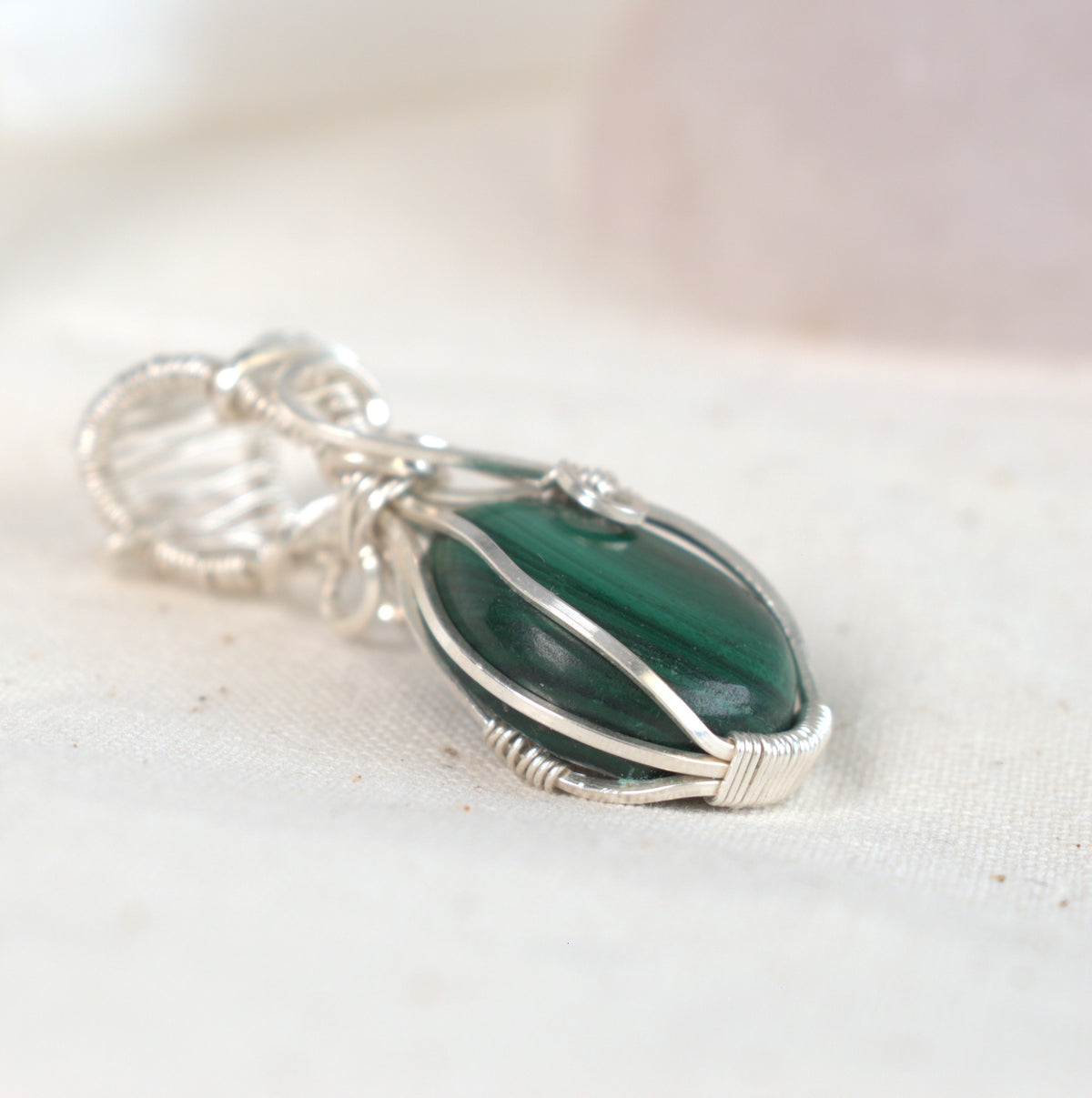 Wire Wrapped Malachite Keepsake Pendant