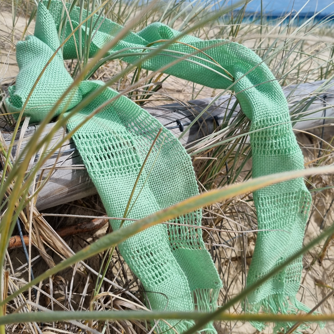 'Beyond the plain weave' collection green cotton scarf