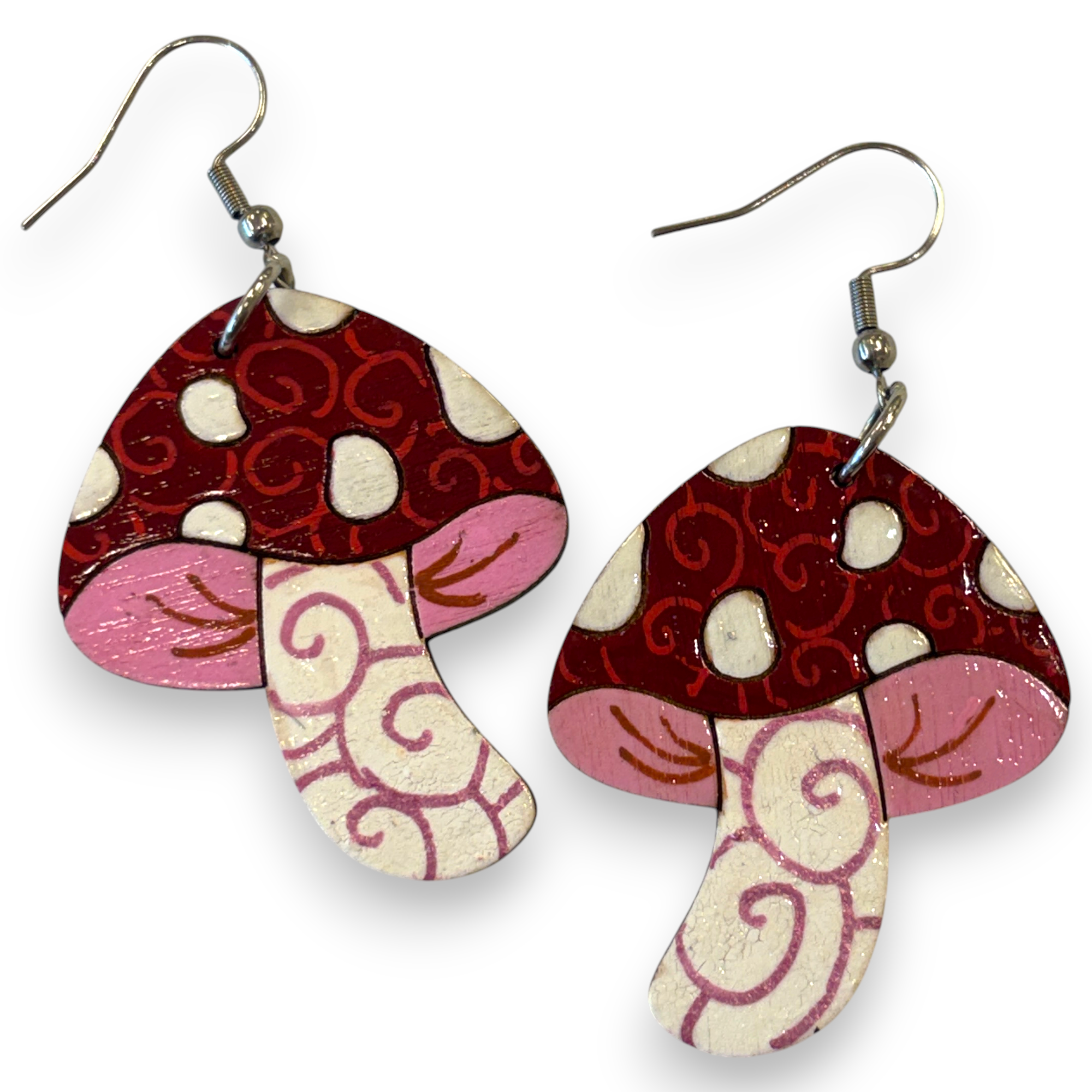 Wooden mushroom earrings - hand painted