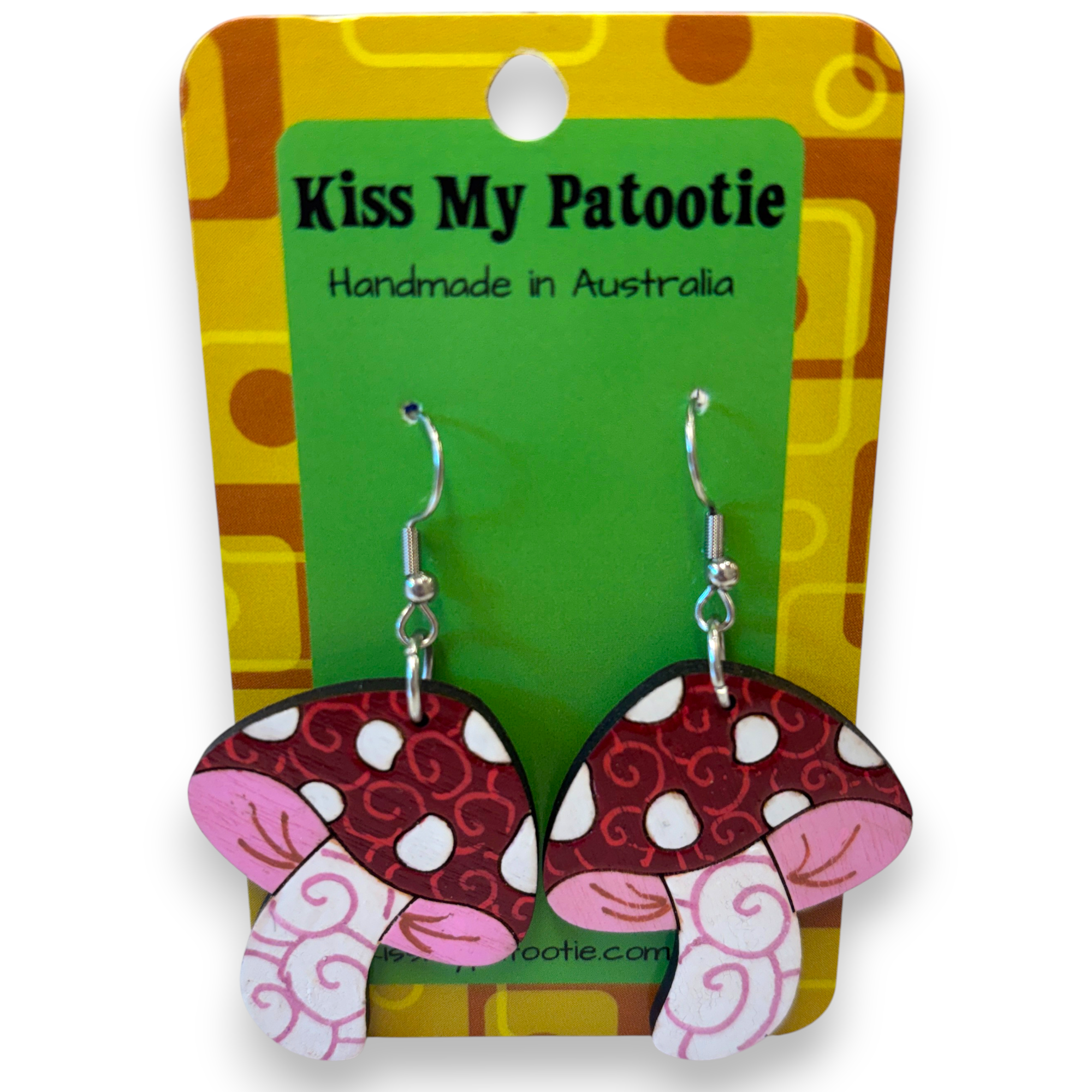 Wooden mushroom earrings - hand painted