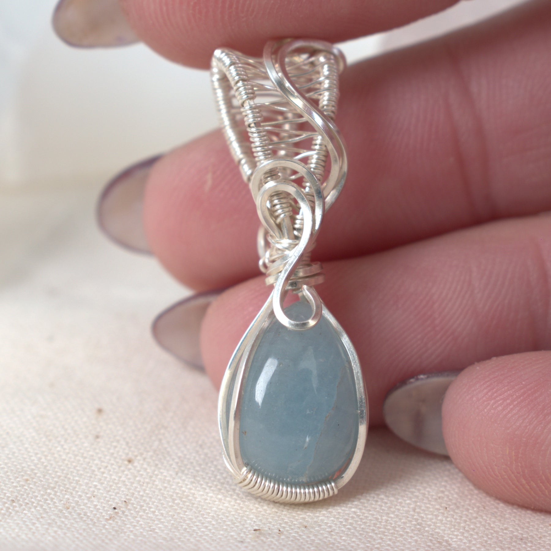 Wire Wrapped Aquamarine Keepsake Pendant