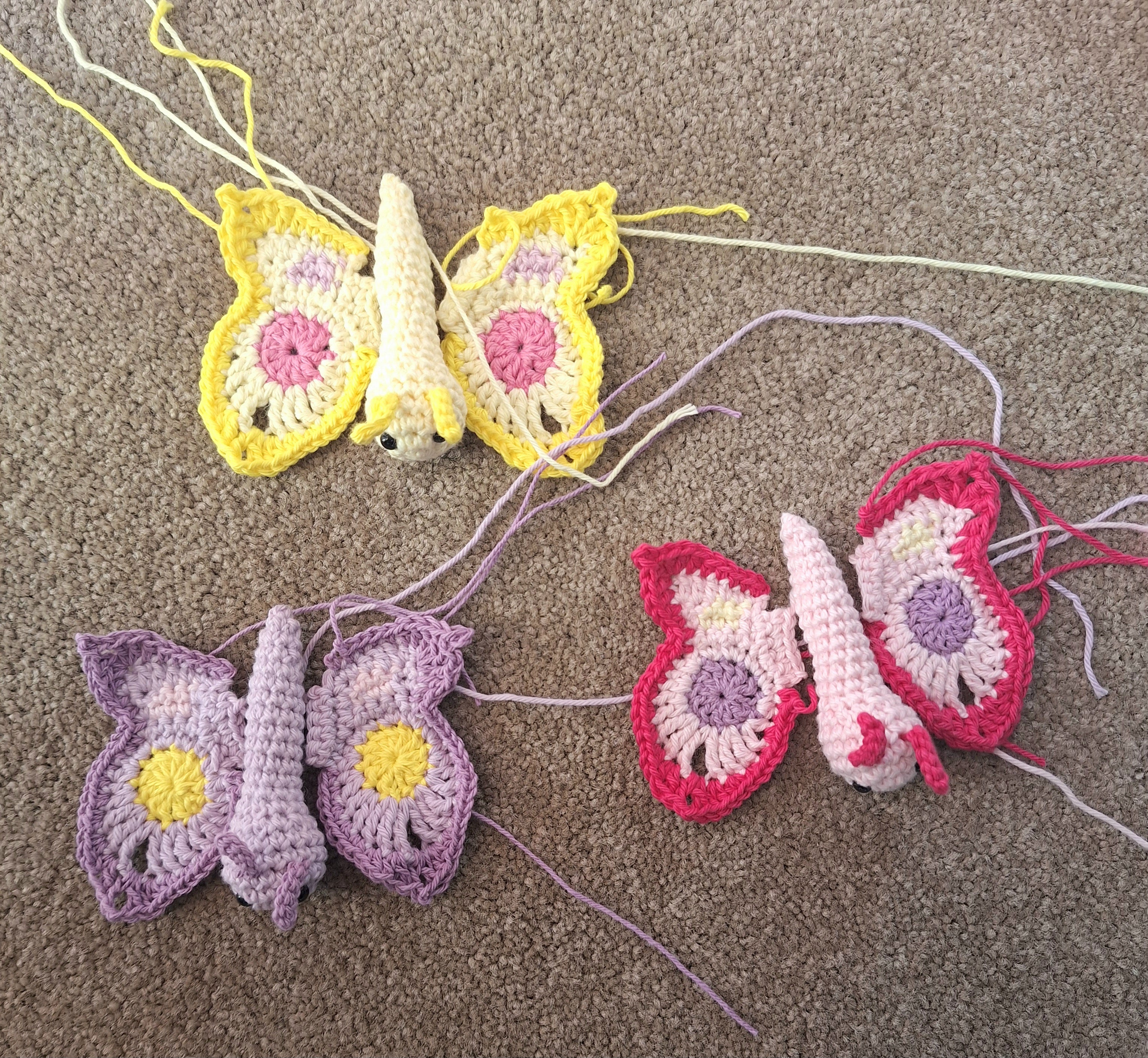 Crocheted Butterfly and Bee Springtime mobile
