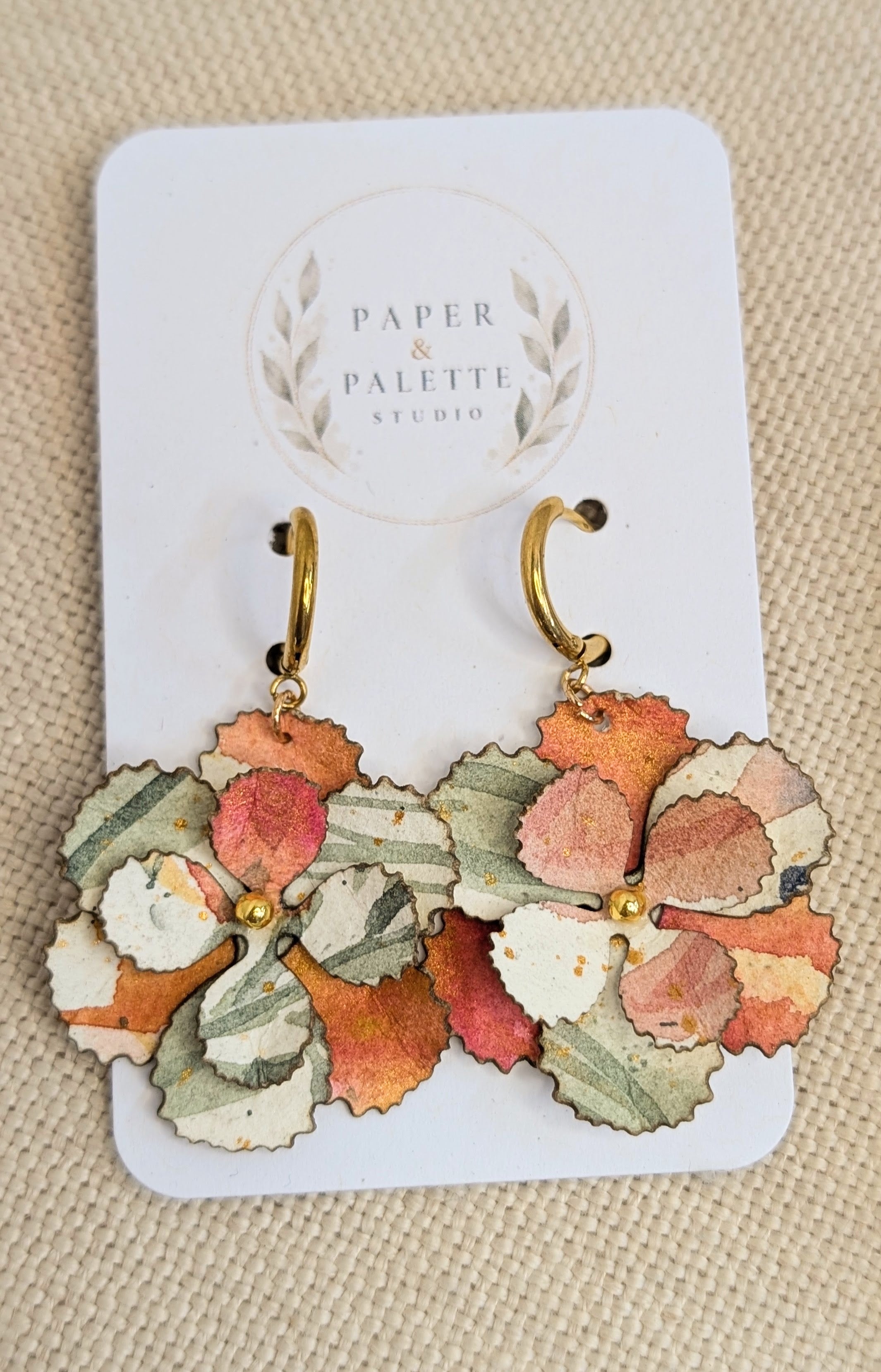 Handmade Watercolour Flower Hoop Earrings | Sustainable Botanical Dangle Earrings
