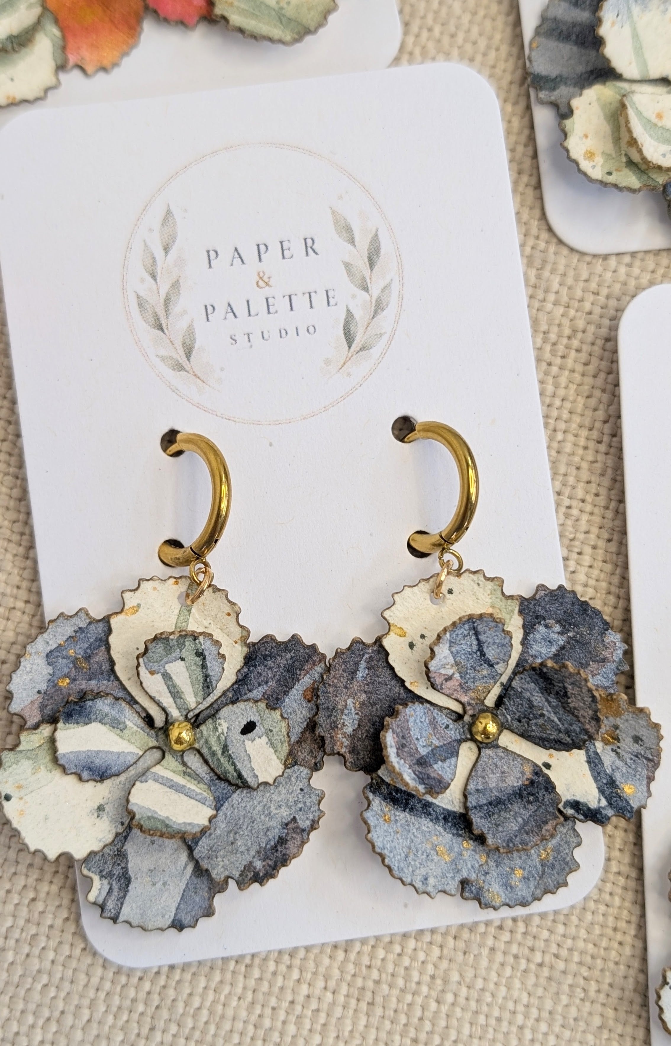 Handmade Watercolour Flower Hoop Earrings | Sustainable Botanical Dangle Earrings