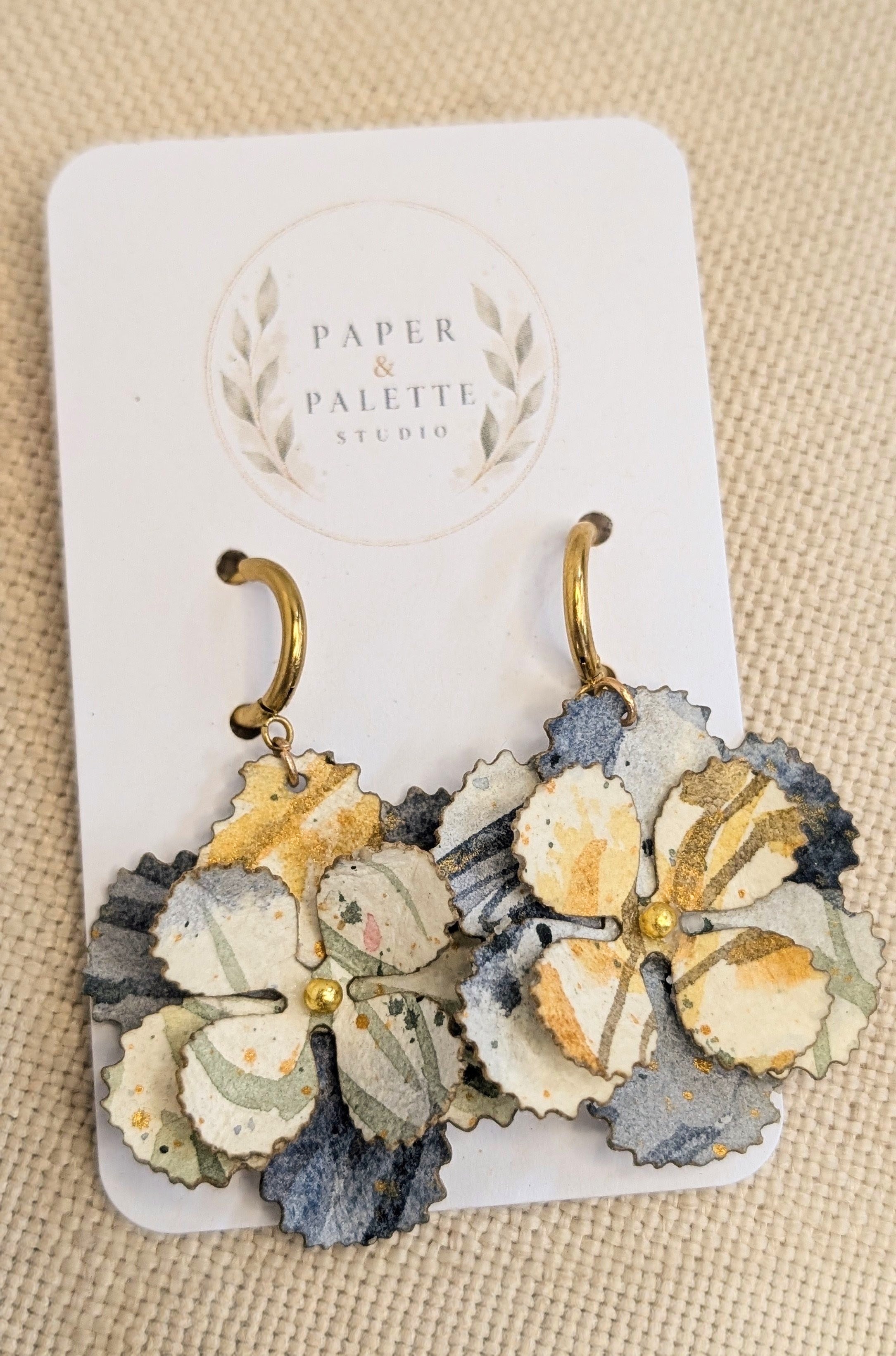 Handmade Watercolour Flower Hoop Earrings | Sustainable Botanical Dangle Earrings