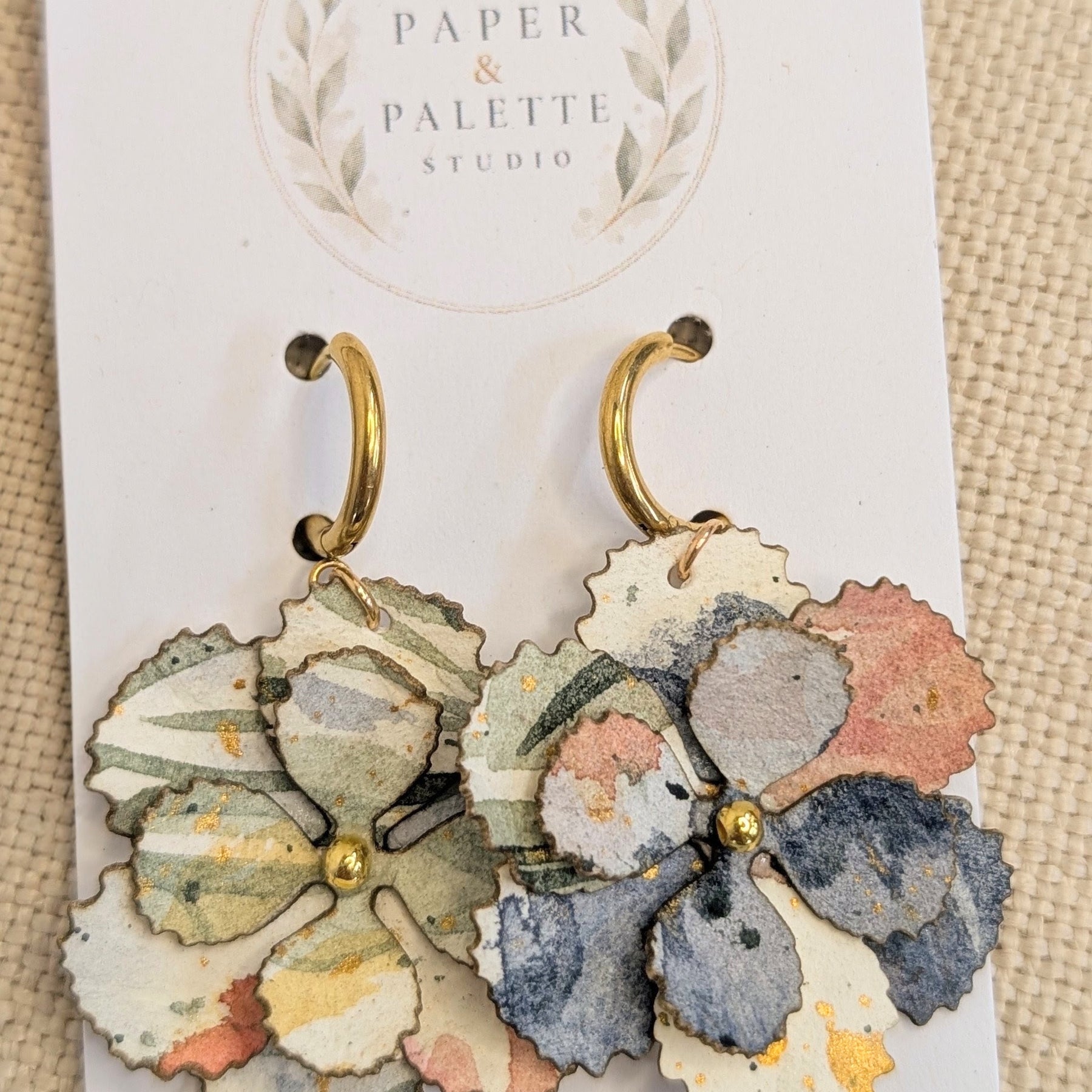 Handmade Watercolour Flower Hoop Earrings | Sustainable Botanical Dangle Earrings