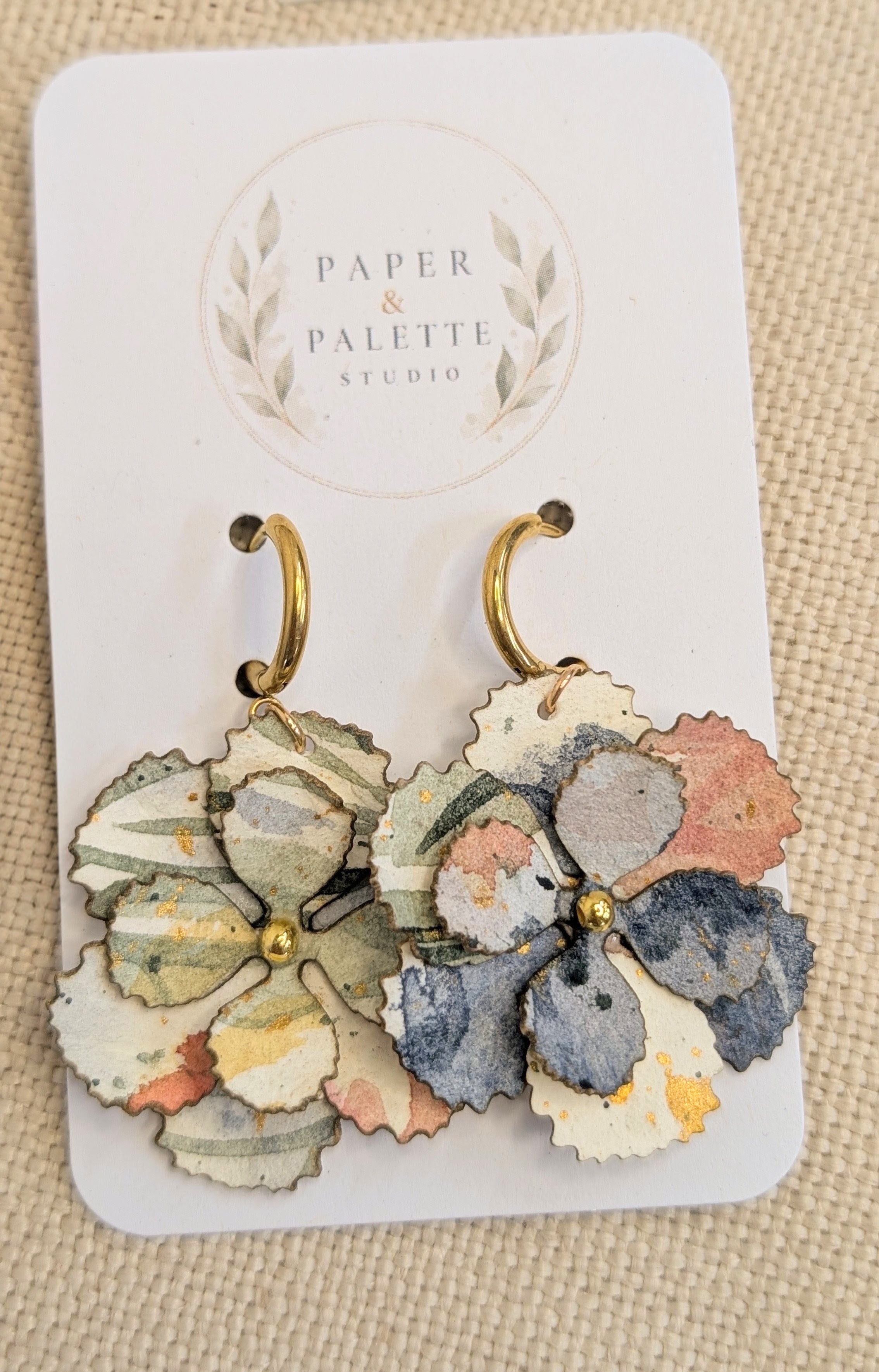 Handmade Watercolour Flower Hoop Earrings | Sustainable Botanical Dangle Earrings