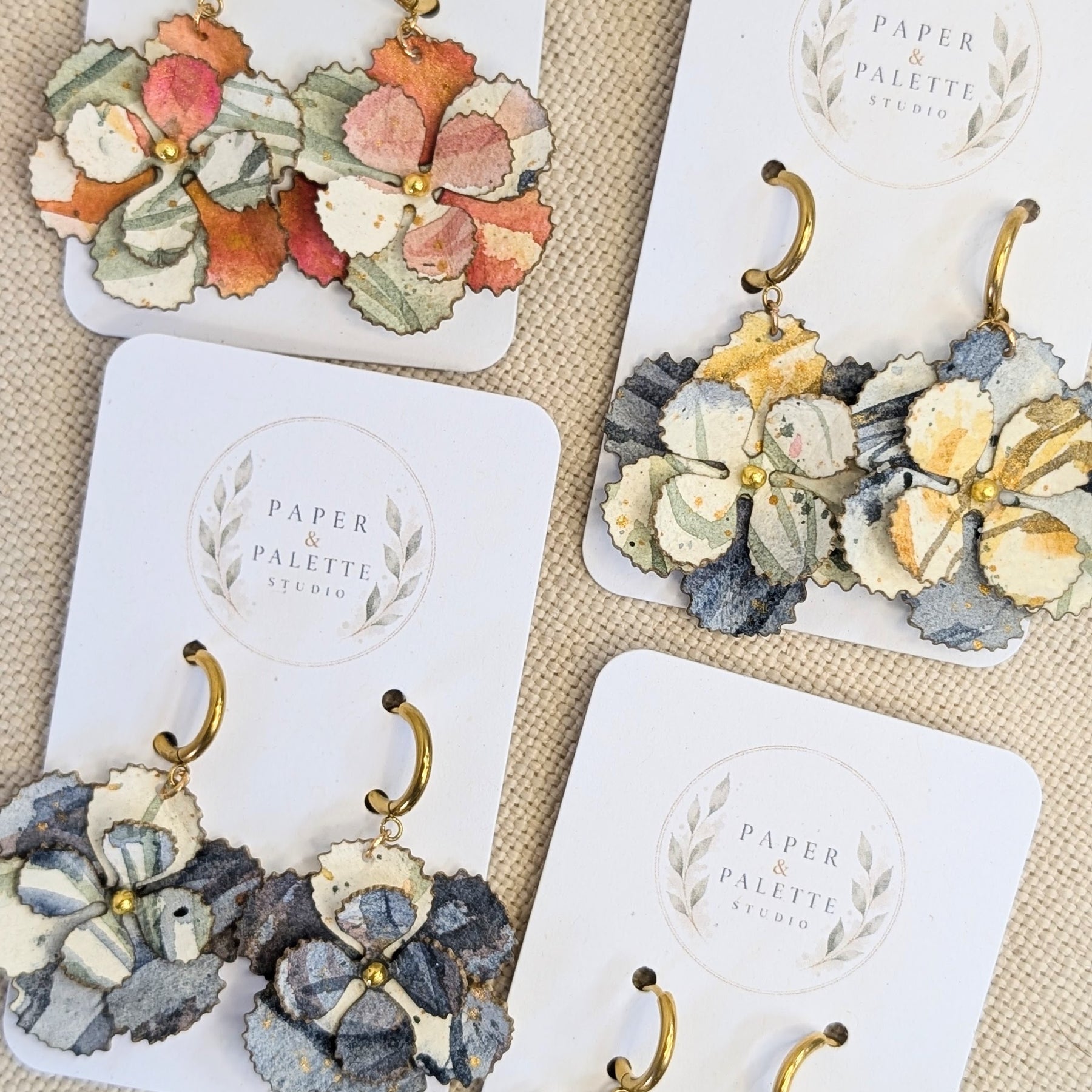 Handmade Watercolour Flower Hoop Earrings | Sustainable Botanical Dangle Earrings