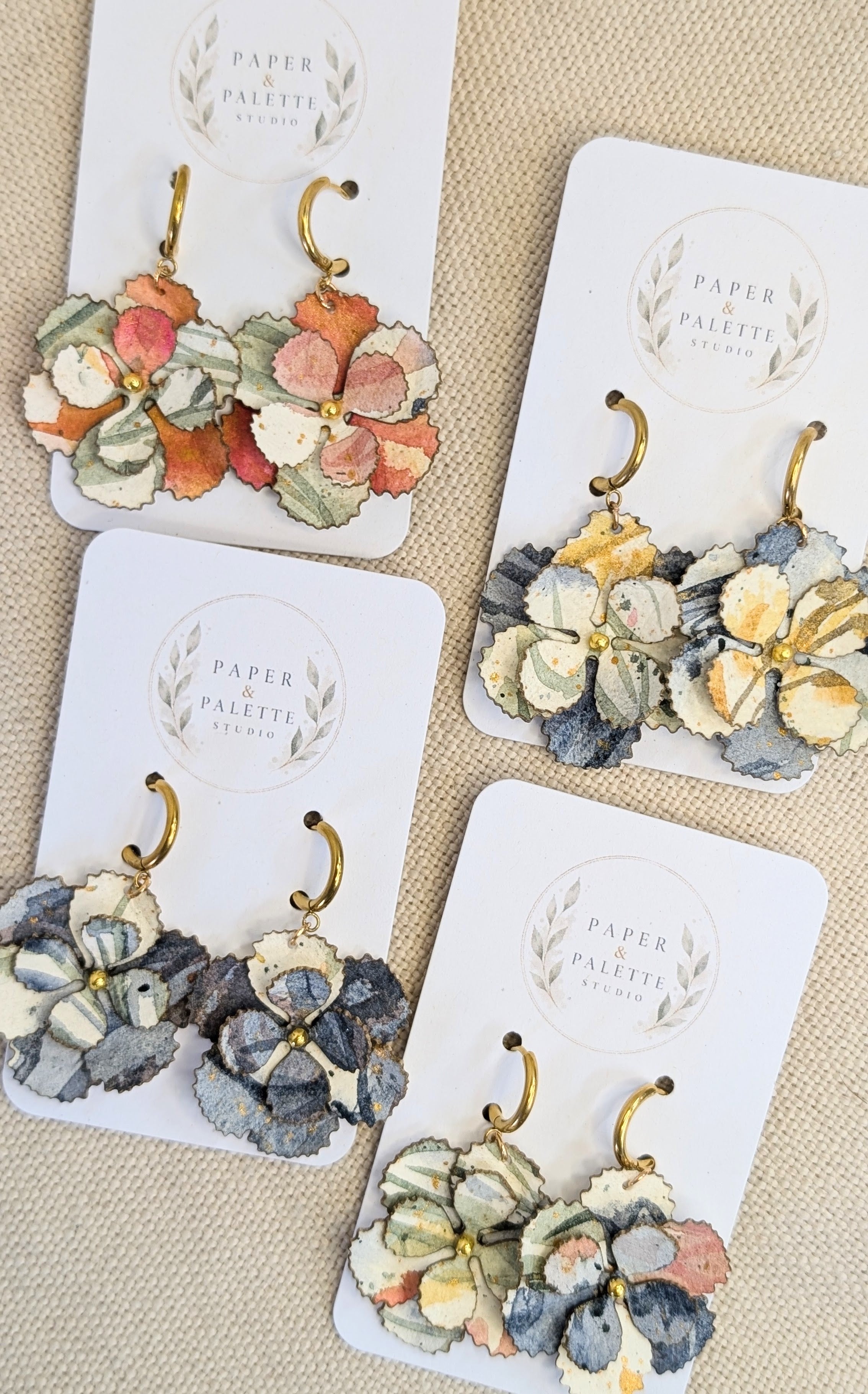 Handmade Watercolour Flower Hoop Earrings | Sustainable Botanical Dangle Earrings