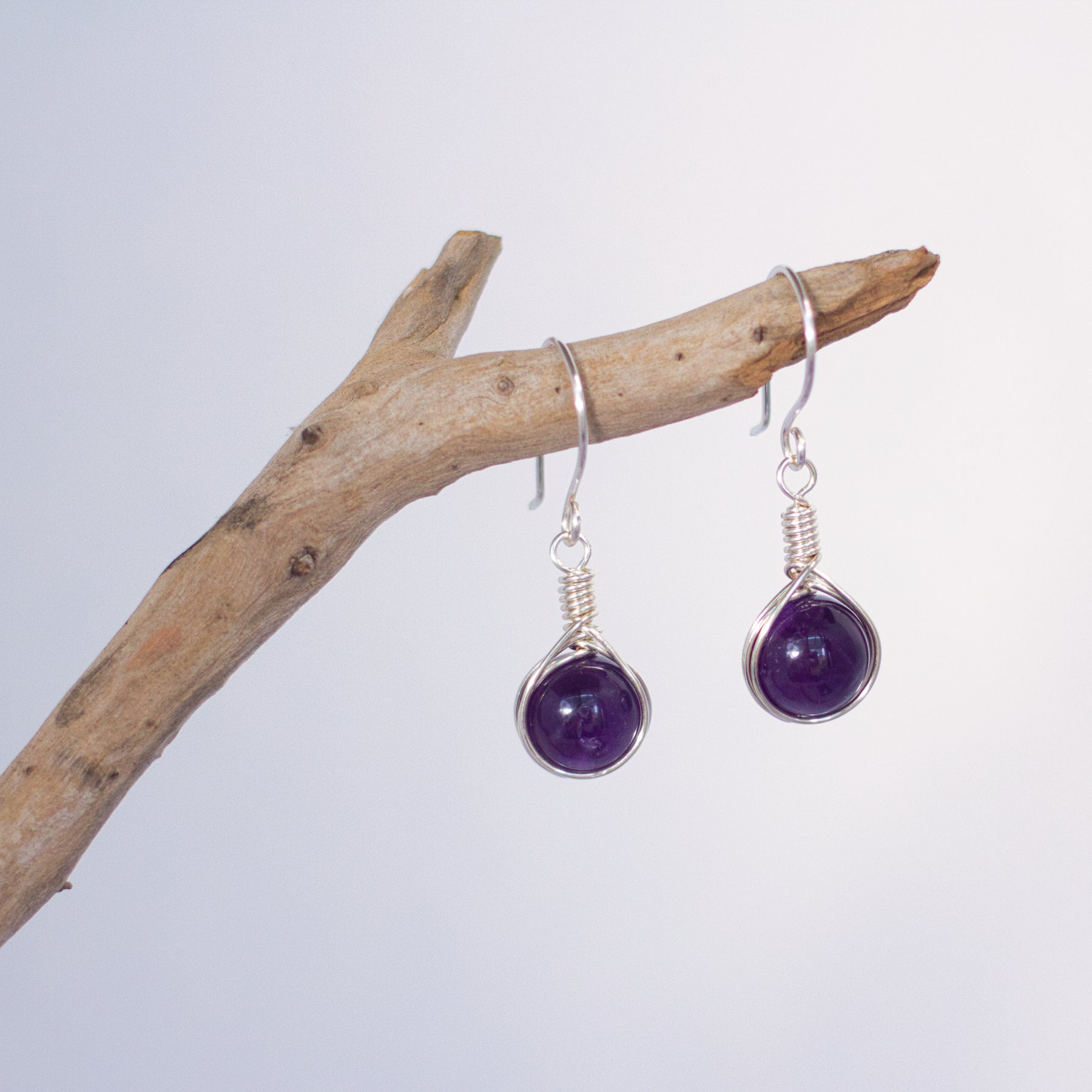 Amethyst Gemstone Silver Earrings | Wire Wrap Jewellery
