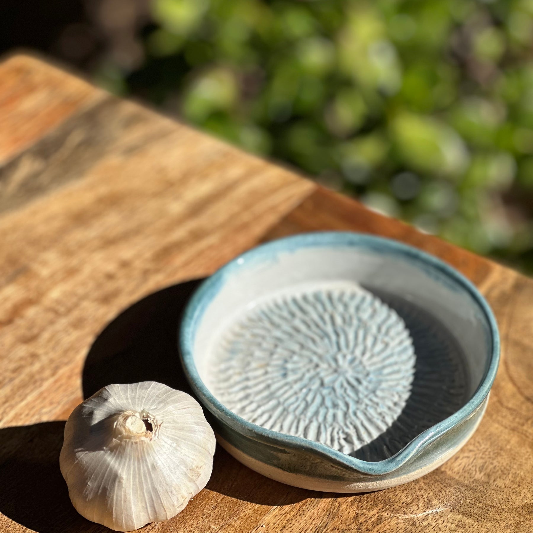 Handmade Garlic & Ginger Grater Dish | Sea Glass Stoneware Kitchen Grater