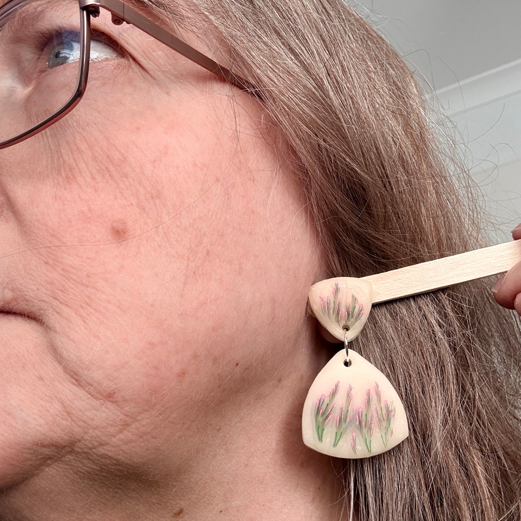 Lavender Polymer Clay Dangle Earrings
