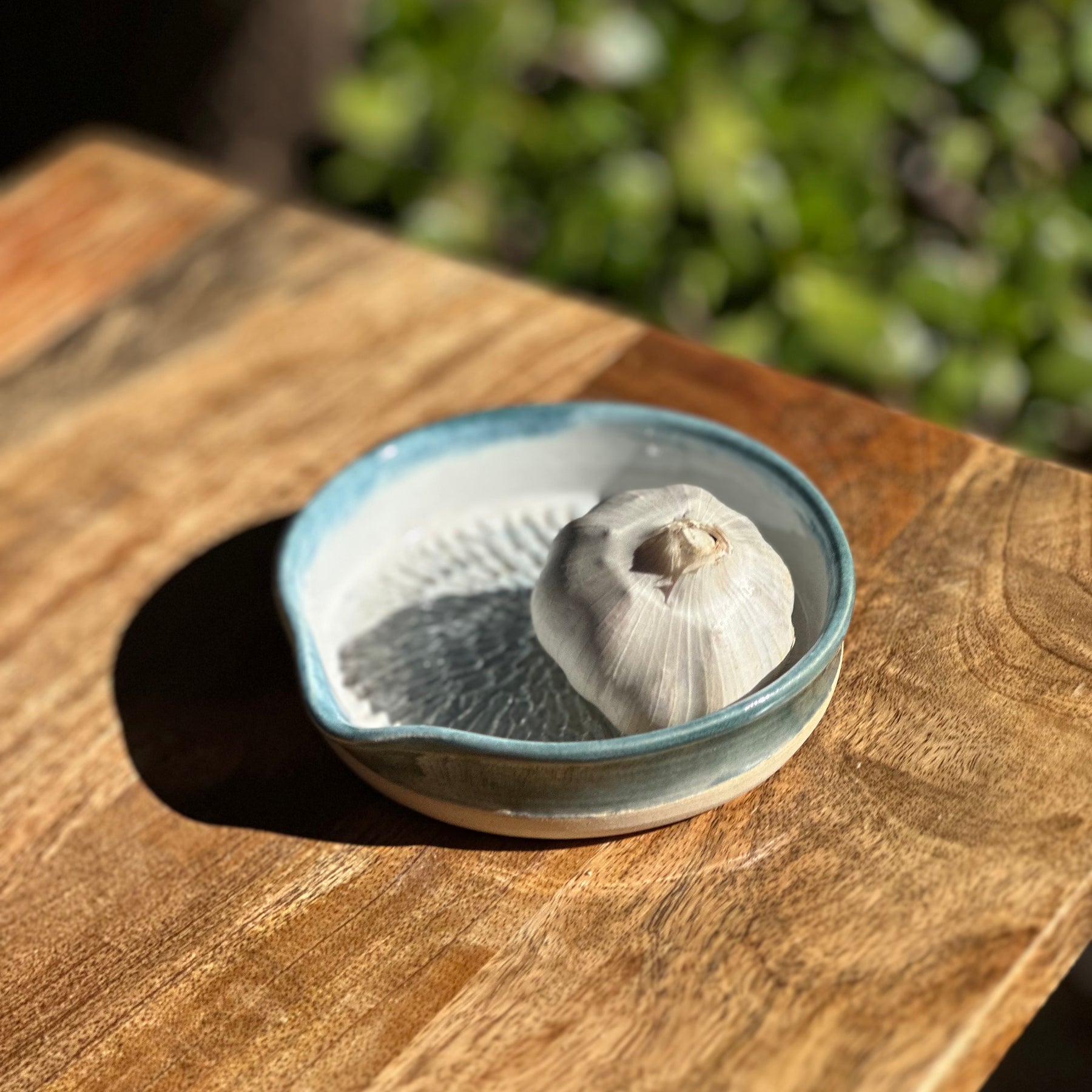 Handmade Garlic & Ginger Grater Dish | Sea Glass Stoneware Kitchen Grater