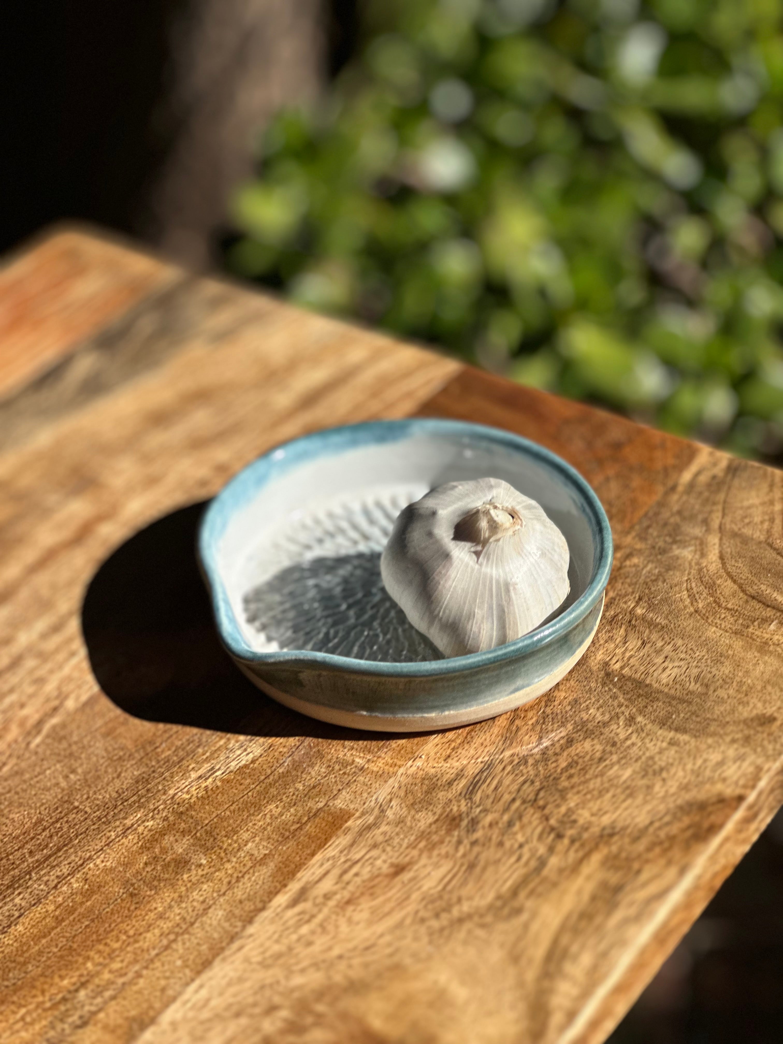 Handmade Garlic & Ginger Grater Dish | Sea Glass Stoneware Kitchen Grater