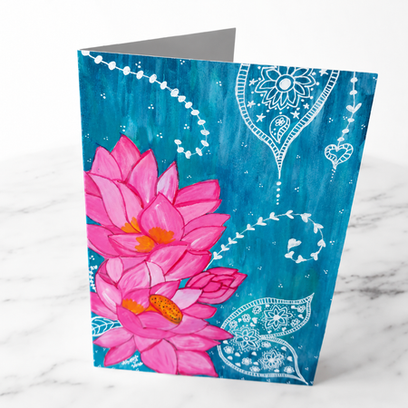Pink Lotus Blank Greeting Card