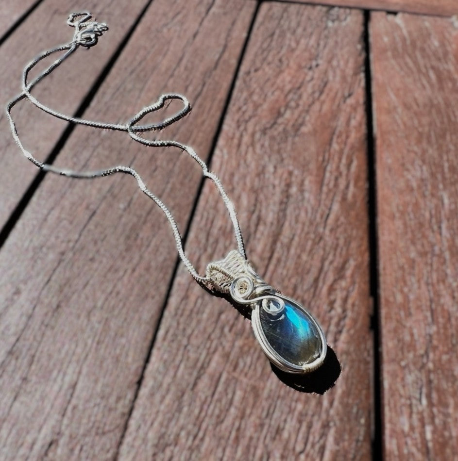 Handmade Wire-wrapped Labradorite Necklace - Mother's Day Mini Pendant