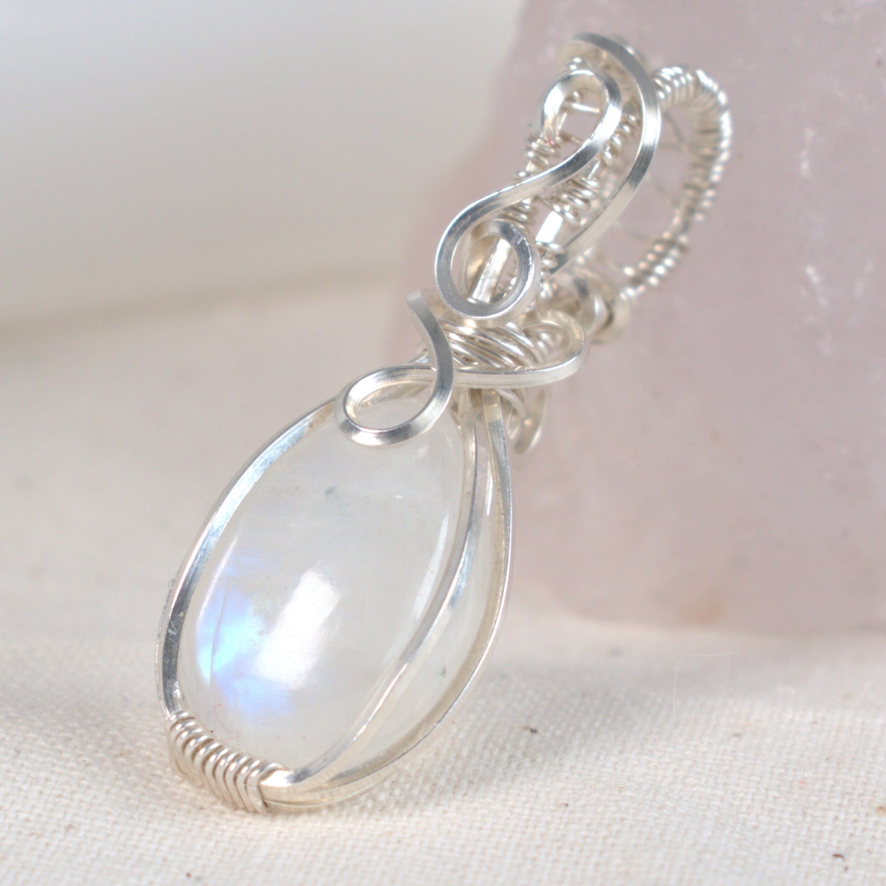 Wire Wrapped Rainbow Moonstone Keepsake Pendant