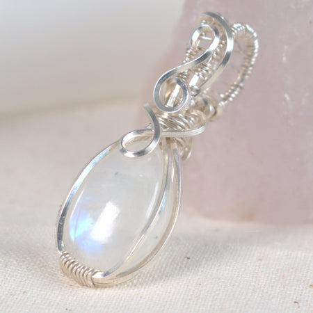 Wire Wrapped Rainbow Moonstone Keepsake Pendant