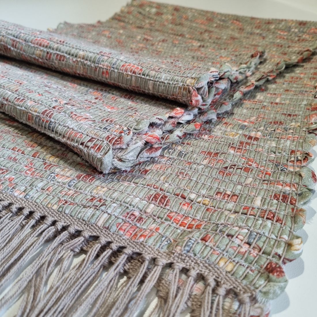 Handwoven mushroom print cotton fabric table runner