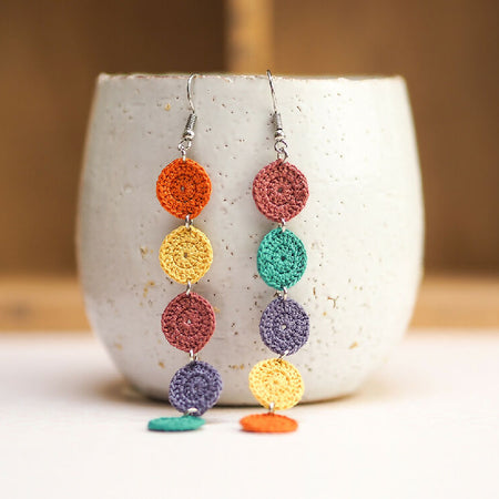 String of multi-coloured dots micro-crochet earrings