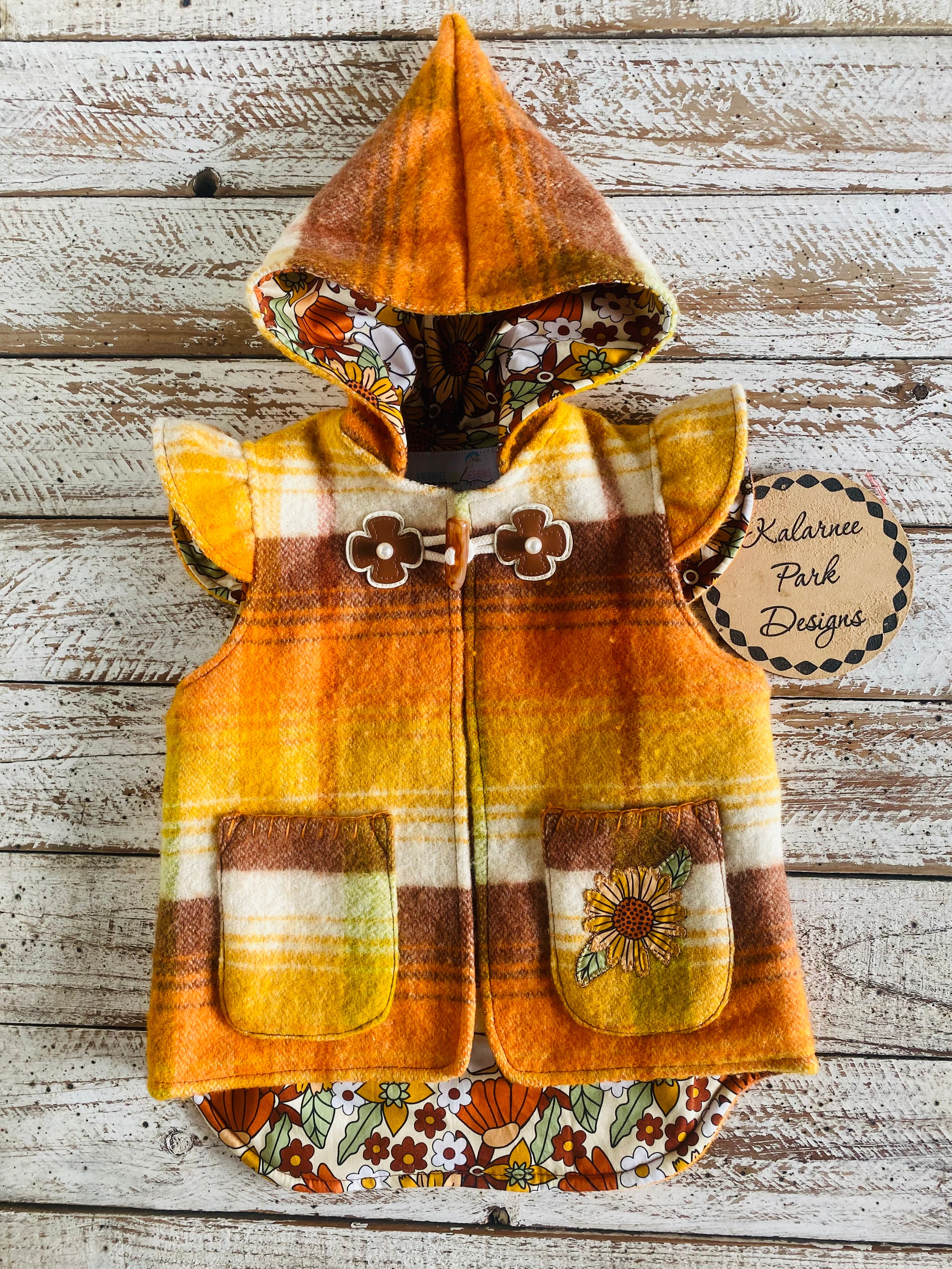 Autumn Style Vintage Wool Blanket Upcycled Vest Size 2