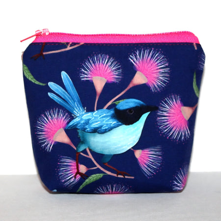 SMALL pouch with a Blue Wren Design