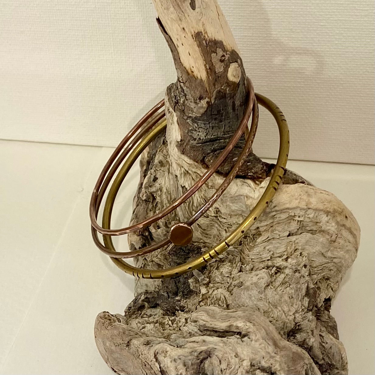 Stacking Bangles in Copper and Brass