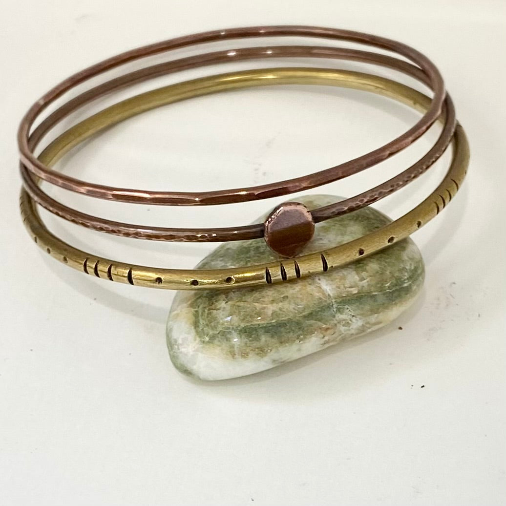 Stacking Bangles in Copper and Brass