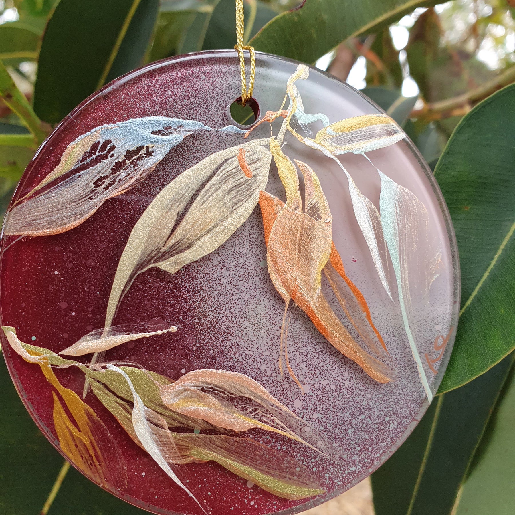 Glass Ornament | Hand-painted Australian Gum Leaf | Decoration