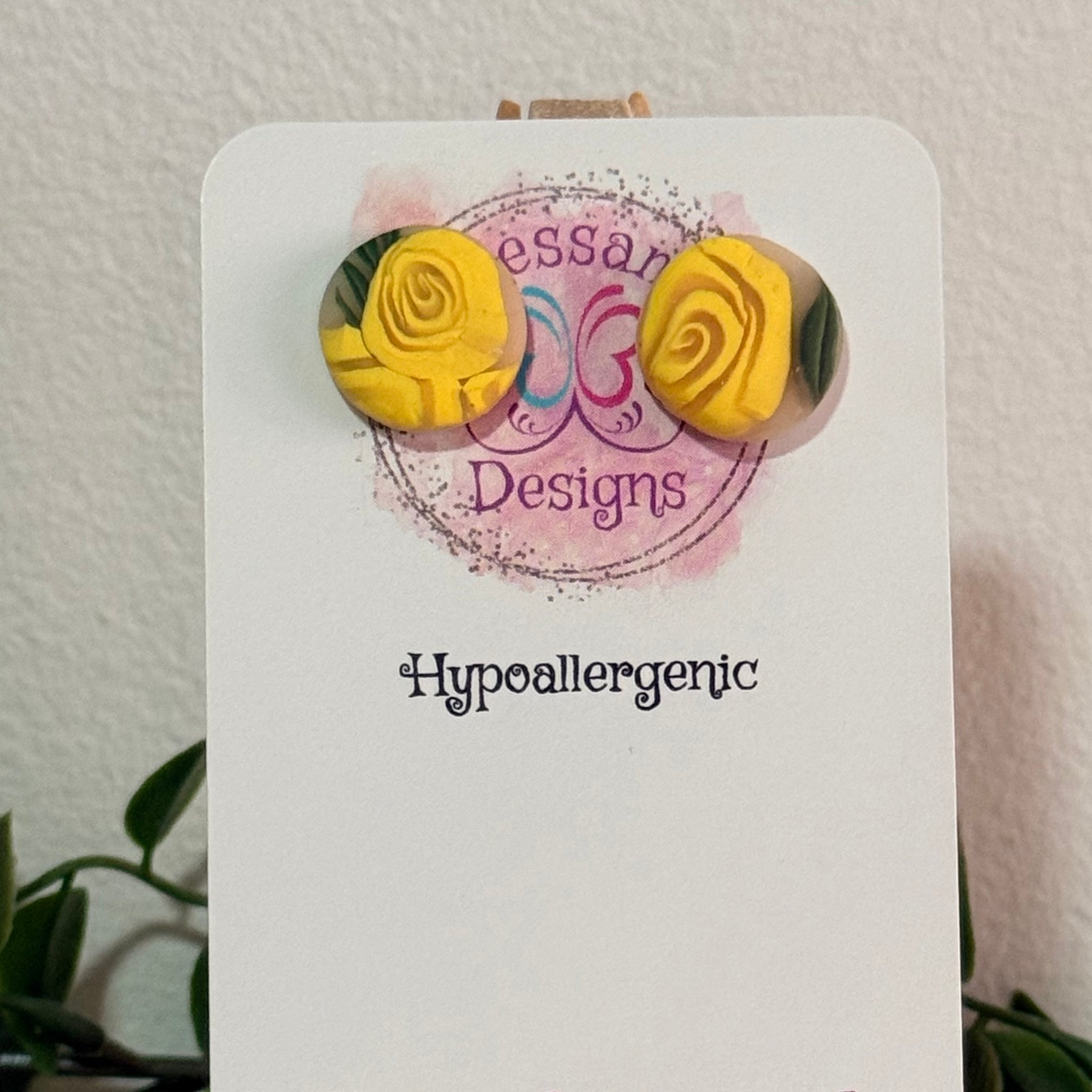 Yellow Rose Polymer Clay Stud Earrings