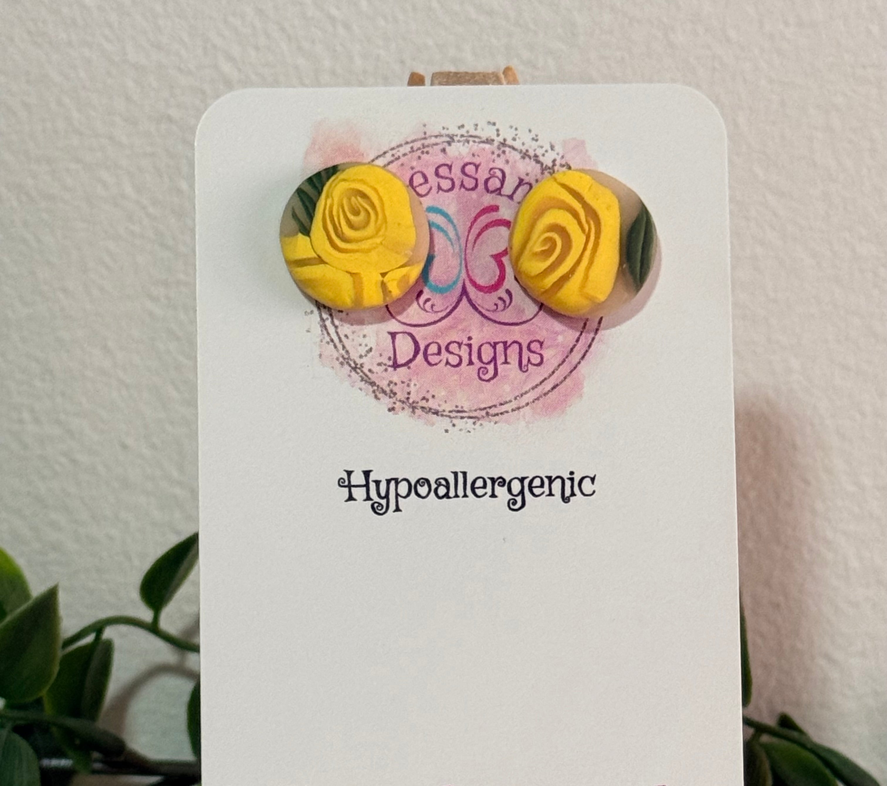 Yellow Rose Polymer Clay Stud Earrings