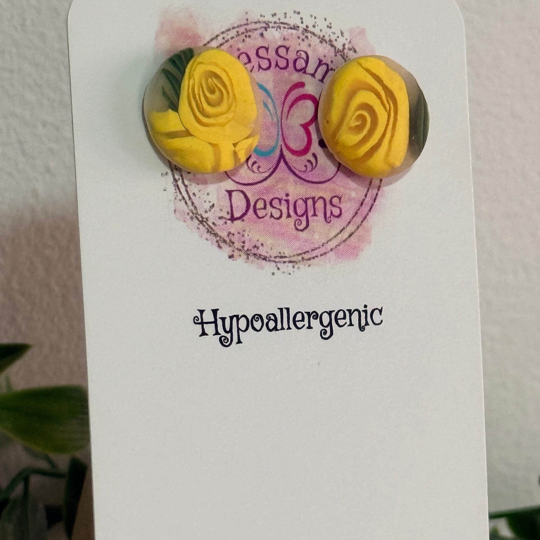 Yellow Rose Polymer Clay Stud Earrings