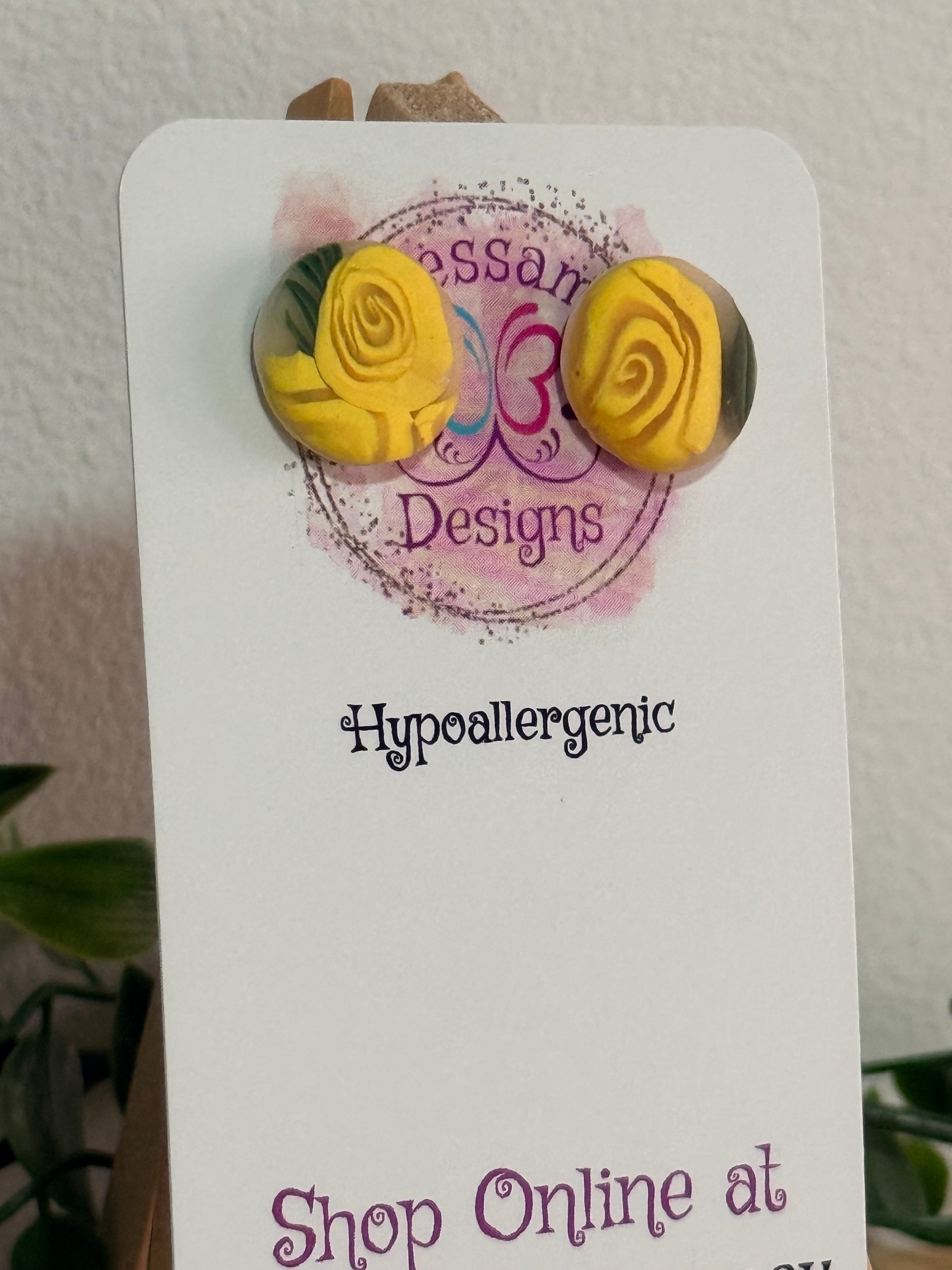 Yellow Rose Polymer Clay Stud Earrings