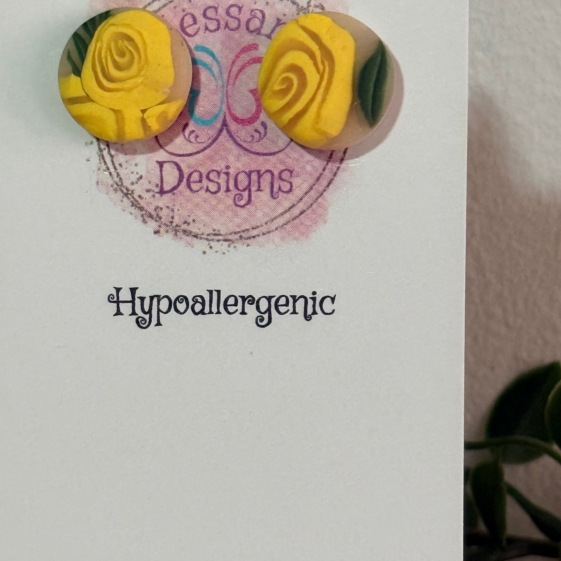 Yellow Rose Polymer Clay Stud Earrings