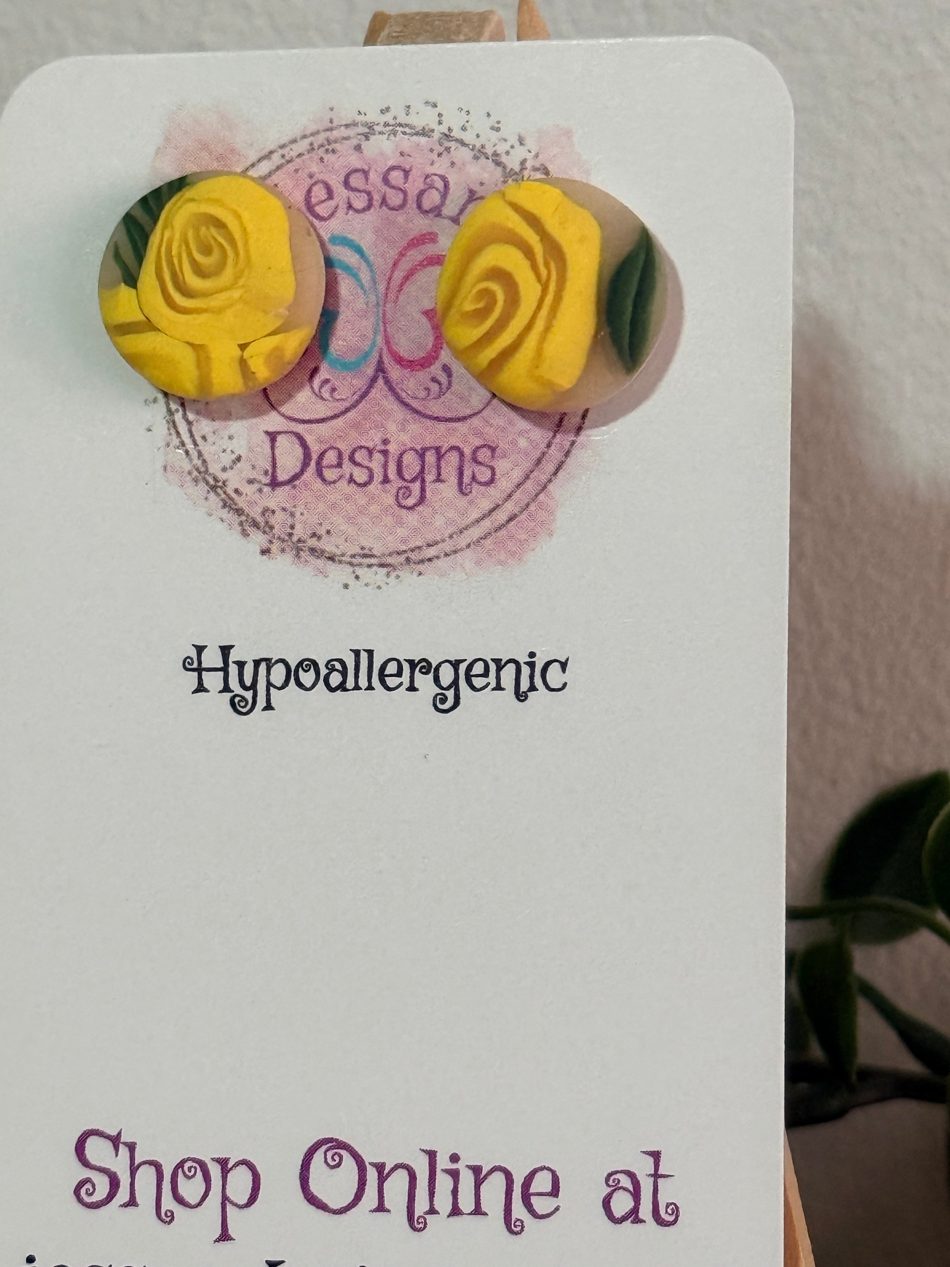 Yellow Rose Polymer Clay Stud Earrings