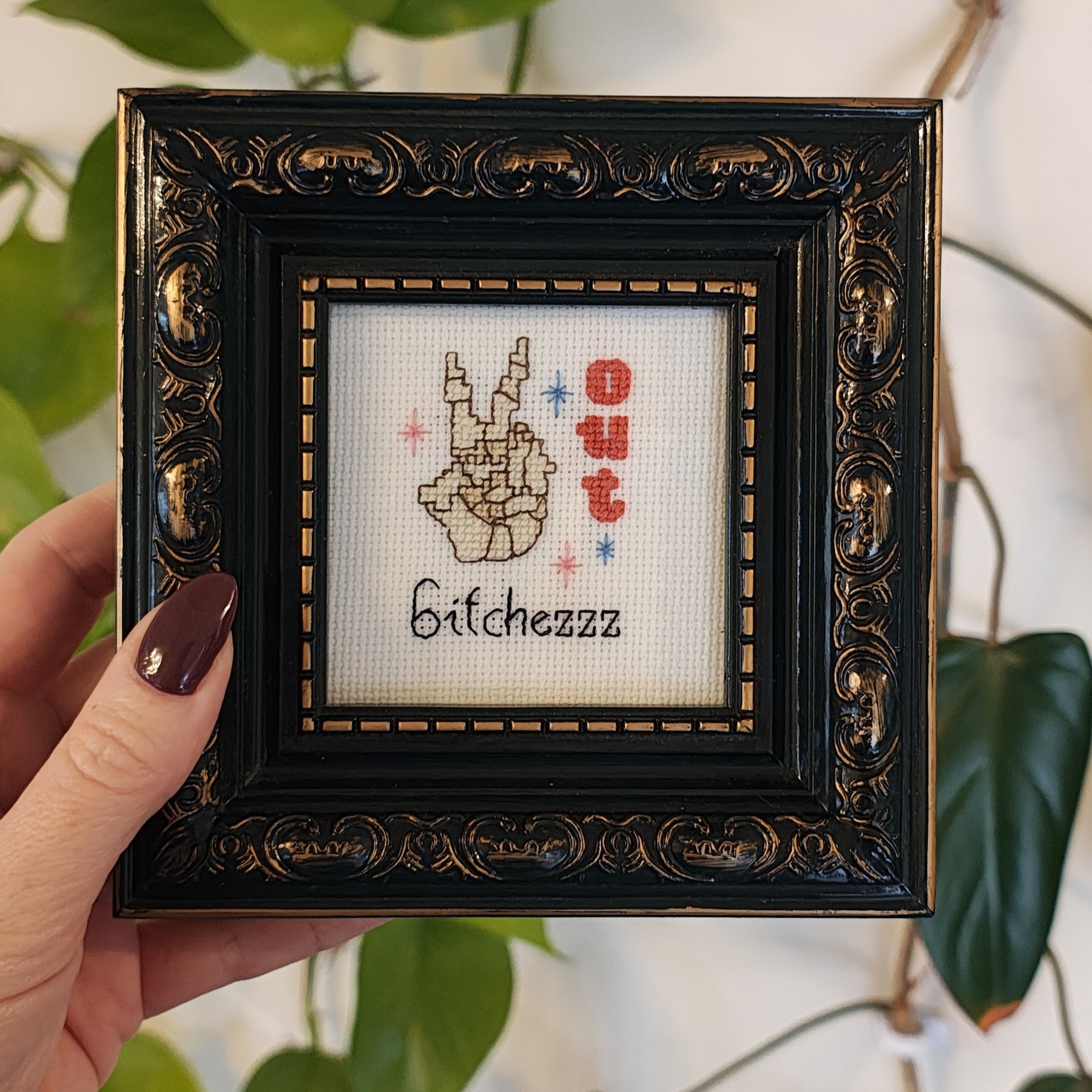 "Peace Out" framed cross stitch