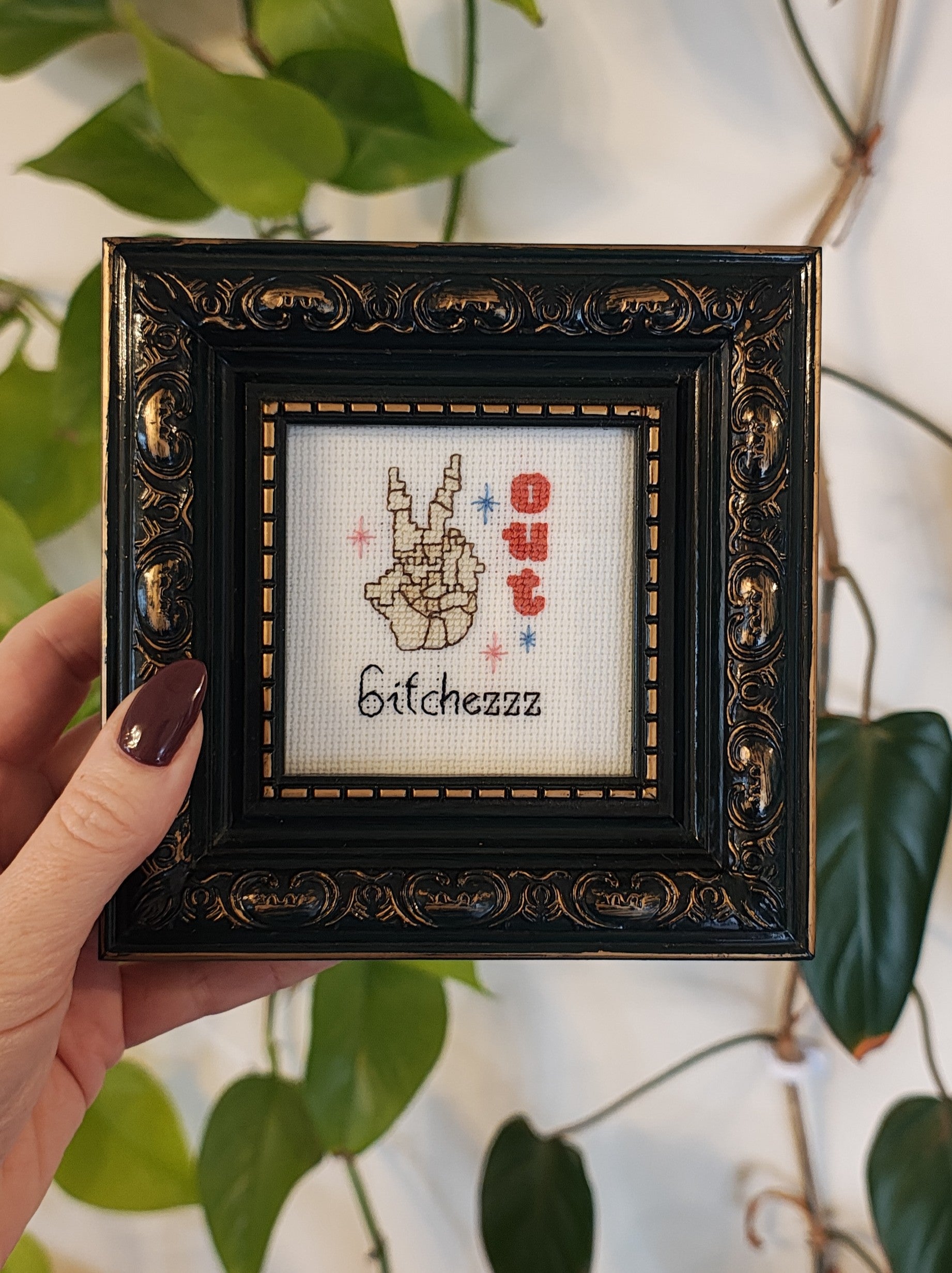 "Peace Out" framed cross stitch
