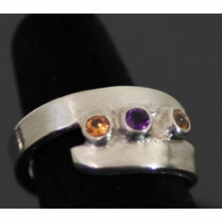 Citrine,Saphire and Amythyst ring in 925 Silver