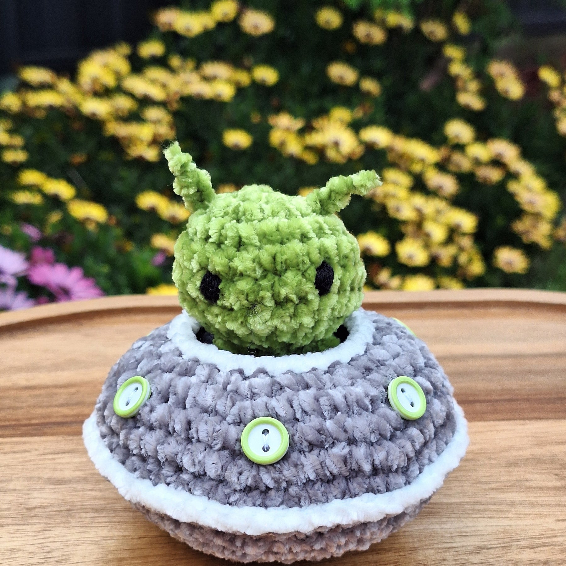 Crocheted Alien and Flying Saucer- Handmade Plush Play Set