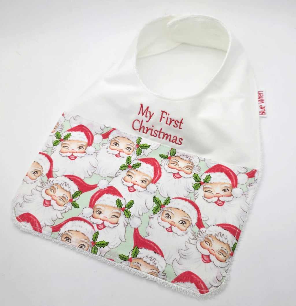 Christmas Santas Baby Bib Personalised Baby Name Gift