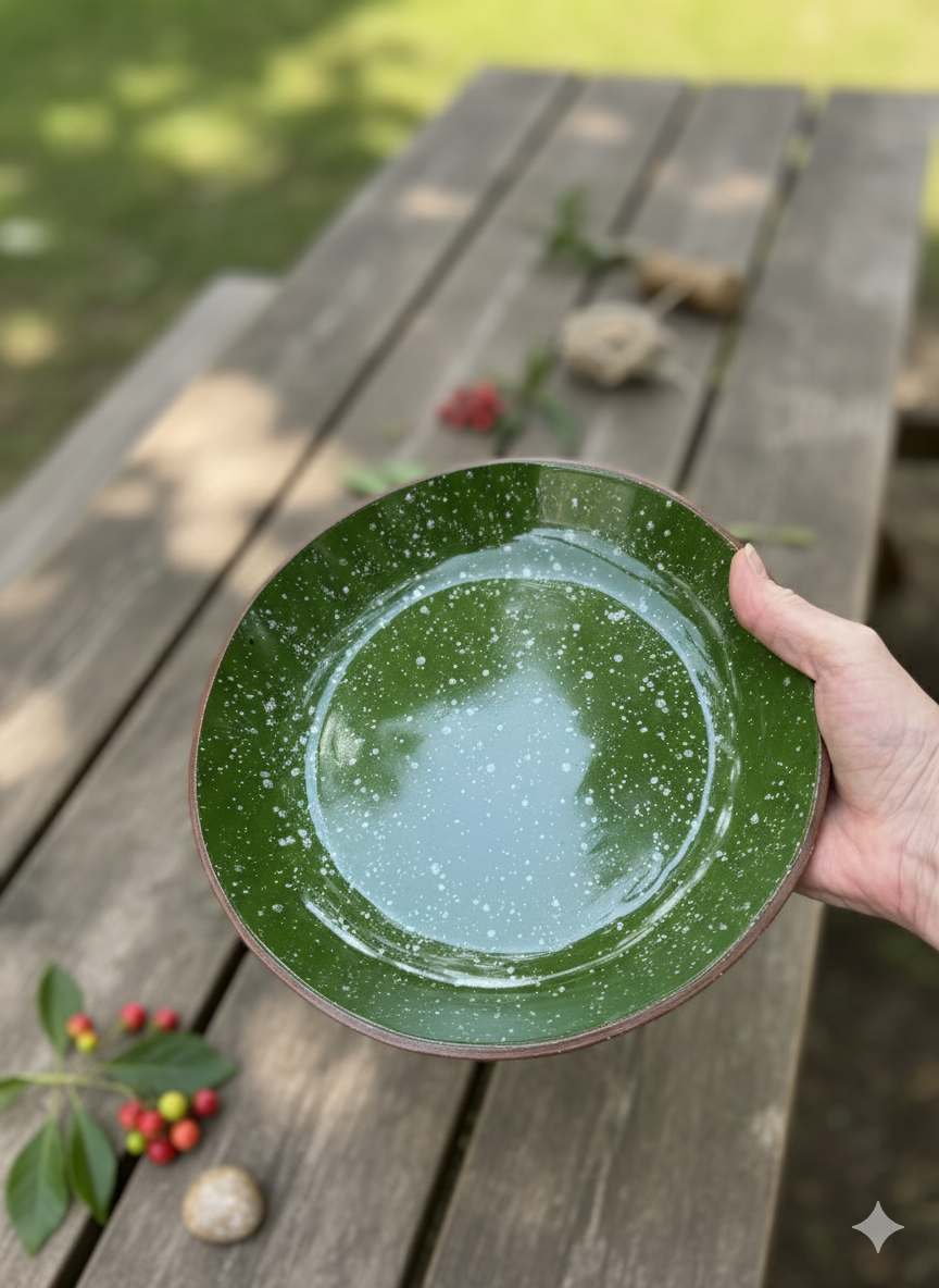 Handcrafted Ceramic, Emerald Serving Bowl