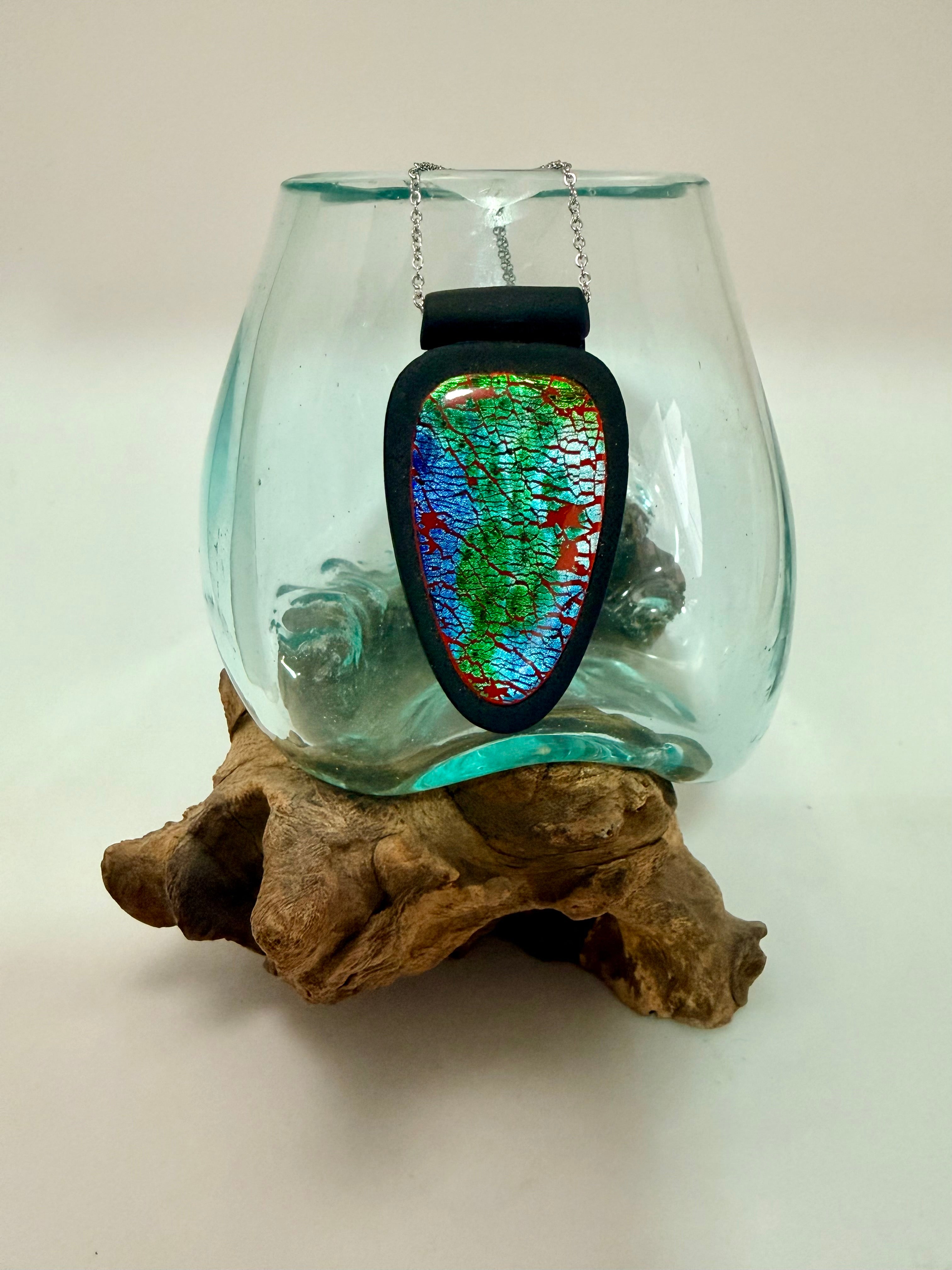 Cracked Foil Alcohol Ink Statement Pendant & Necklace
