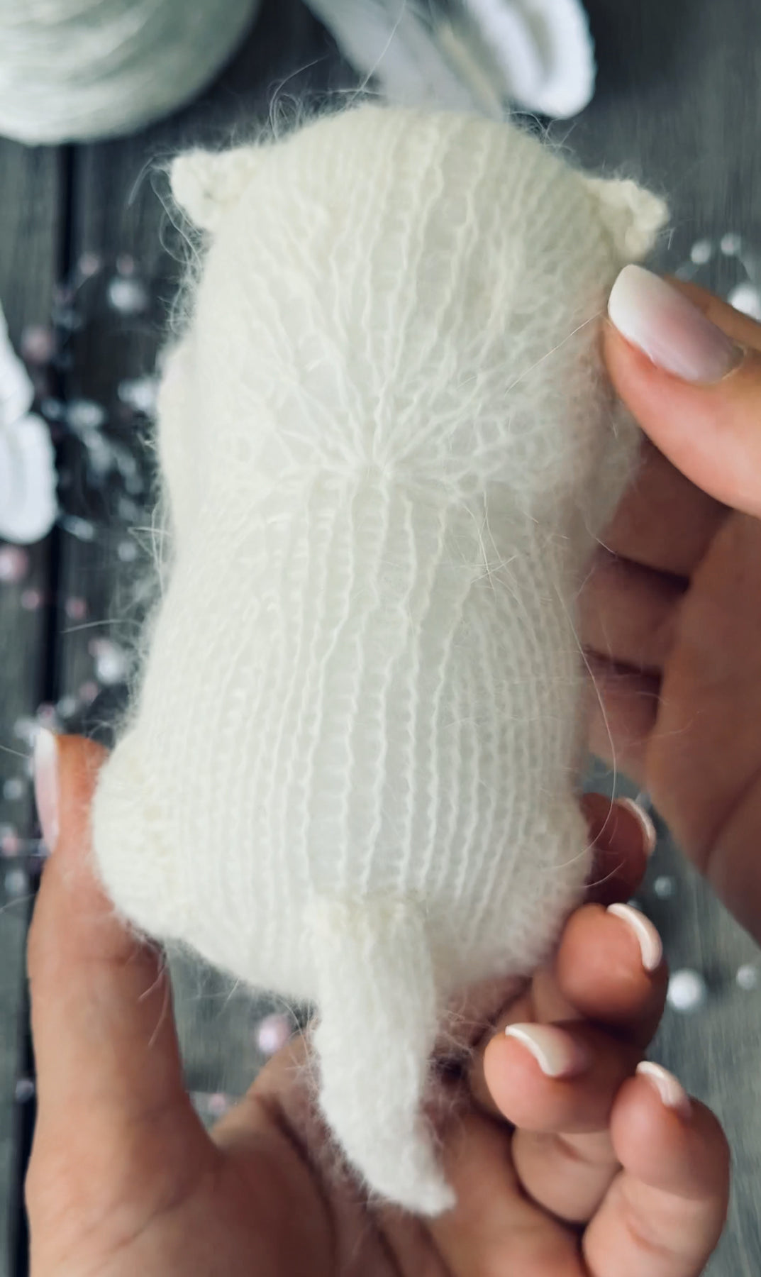 Handmade White Sleeping Kitty in The Bunny Beanie and Blanket