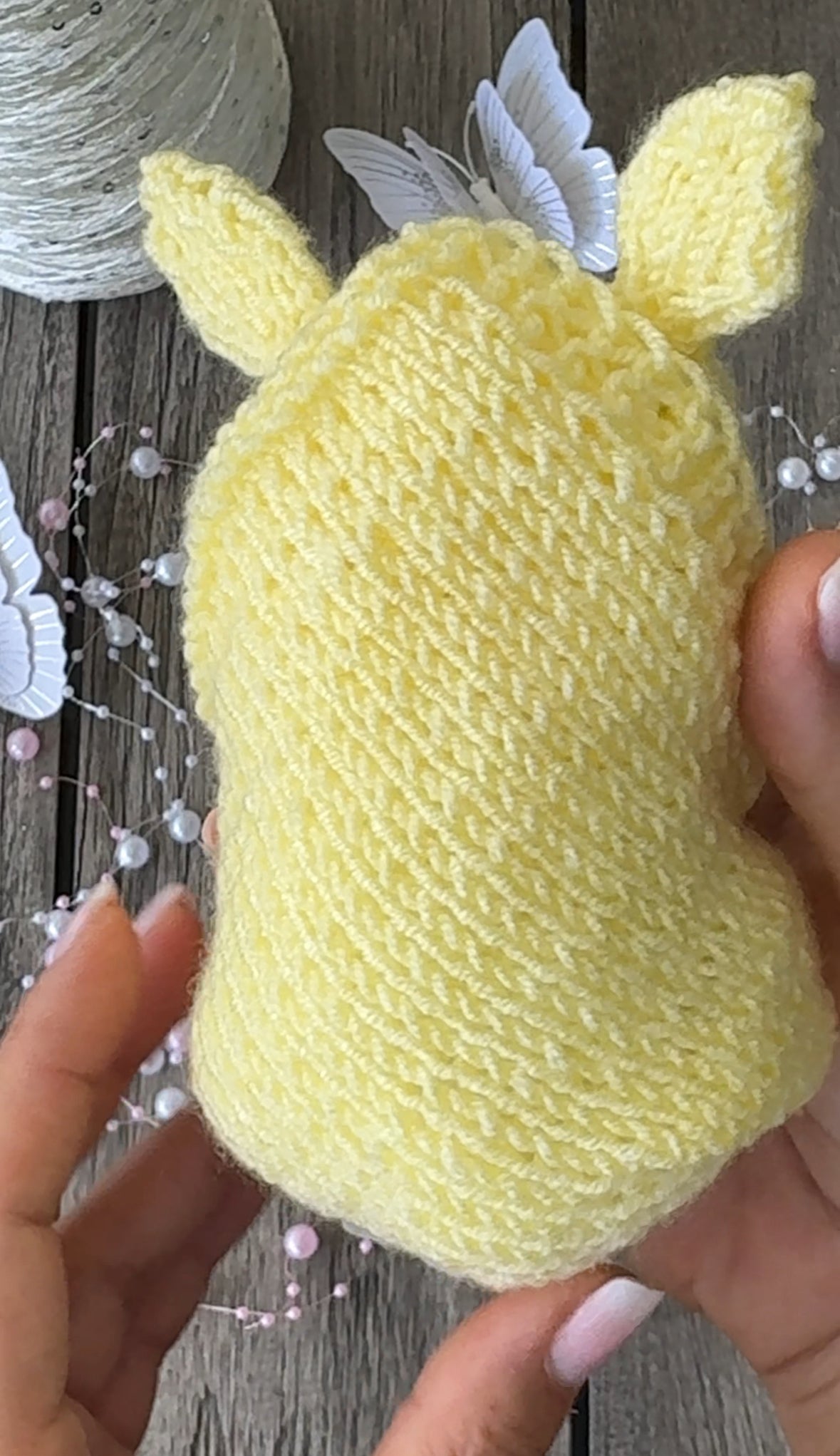 Handmade White Sleeping Kitty in The Bunny Beanie and Blanket