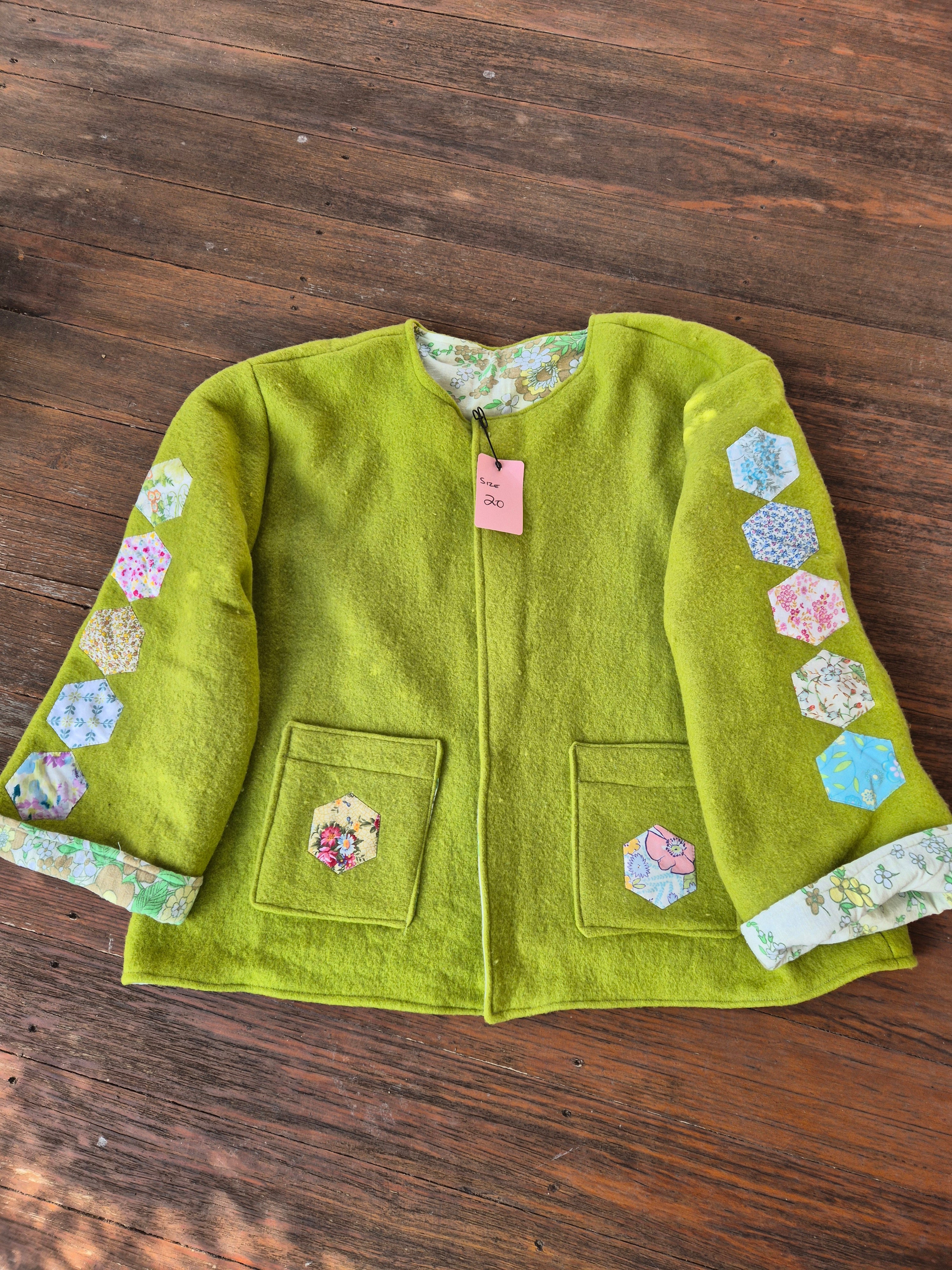 Upcycled woollen blanket jacket size 20