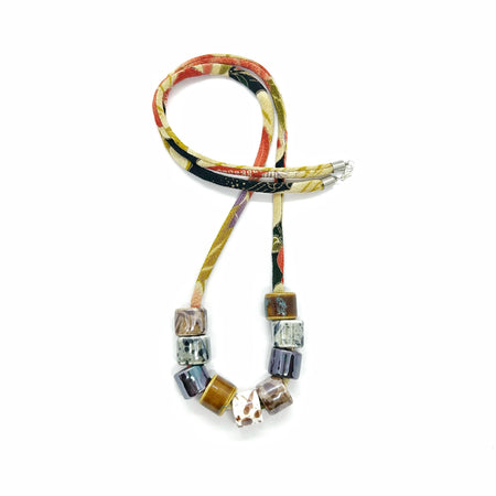 Ceramic Bead Necklace on Kimono Cord - Brown