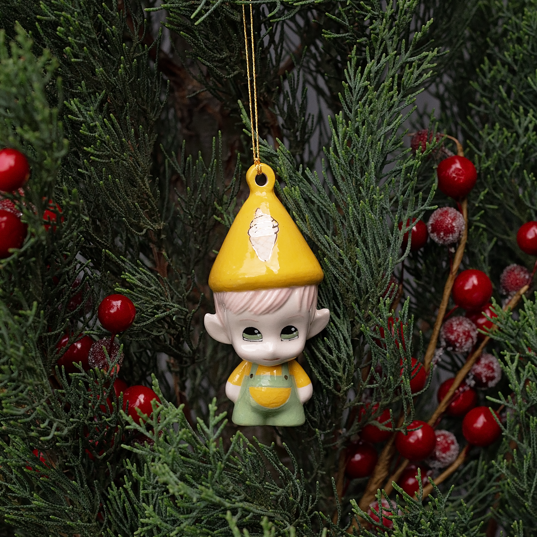 Handmade Porcelain Christmas ornament. One-of-a-kind. Candy from Dairy Delights.
