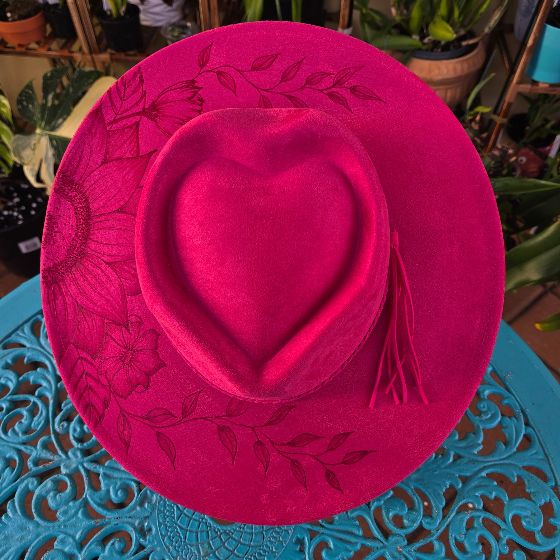 Hand burnt pyrographg hat - Heart shaped crown with sunflower ❤️🌸